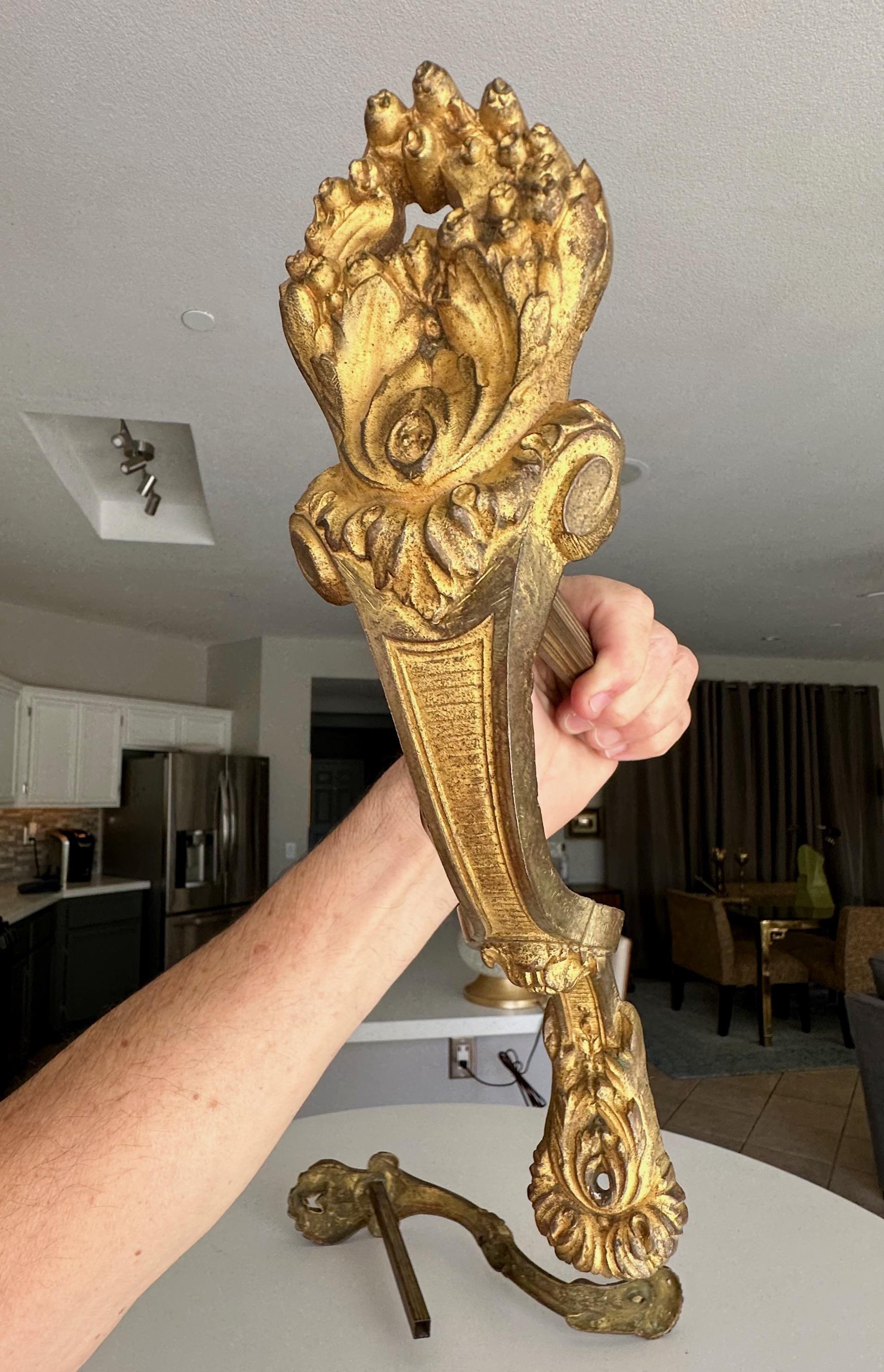 Large Pair Antique French Gilt Bronze Curtain Tie Back Brackets For Sale 5