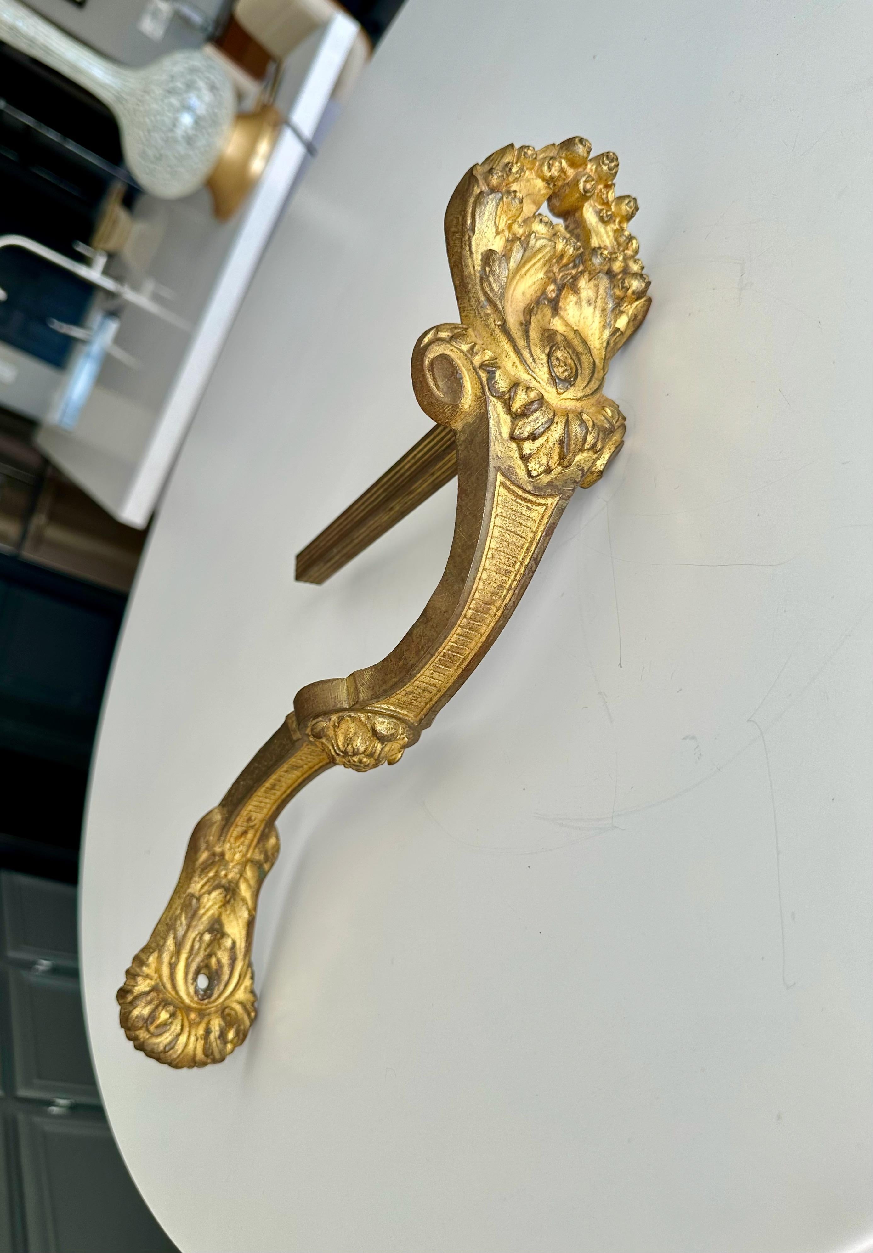 Large Pair Antique French Gilt Bronze Curtain Tie Back Brackets For Sale 6