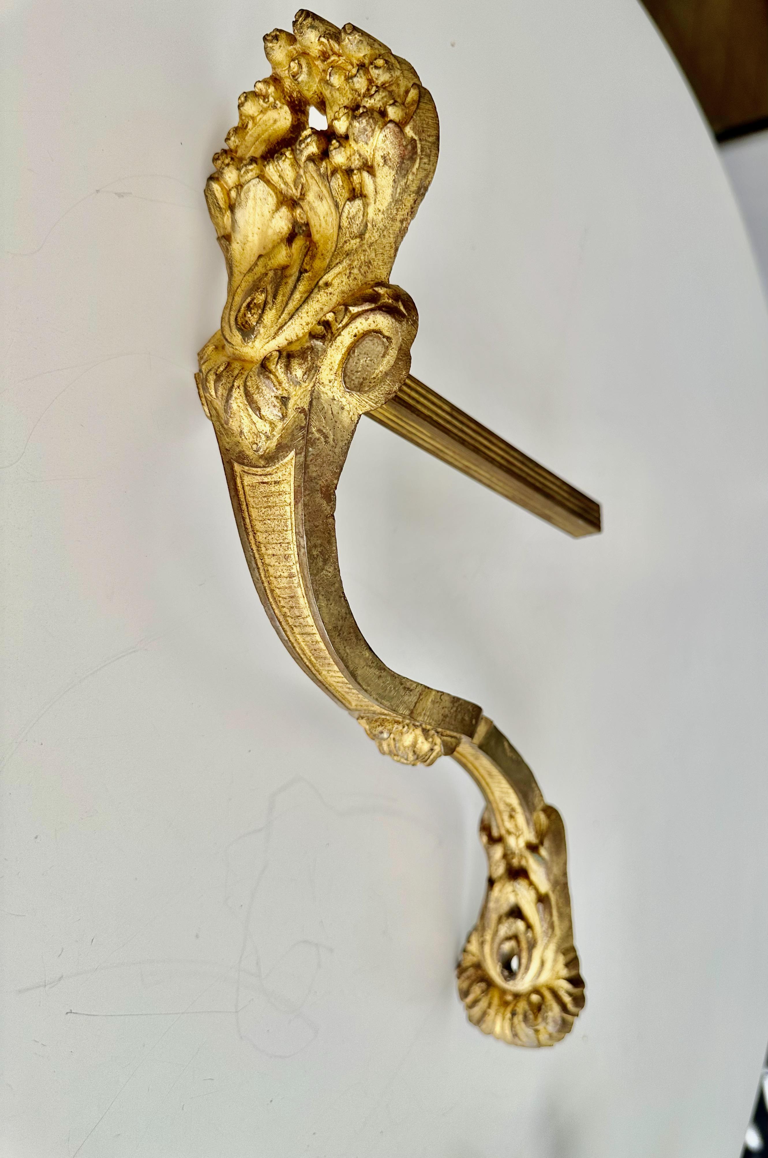 Large Pair Antique French Gilt Bronze Curtain Tie Back Brackets For Sale 8