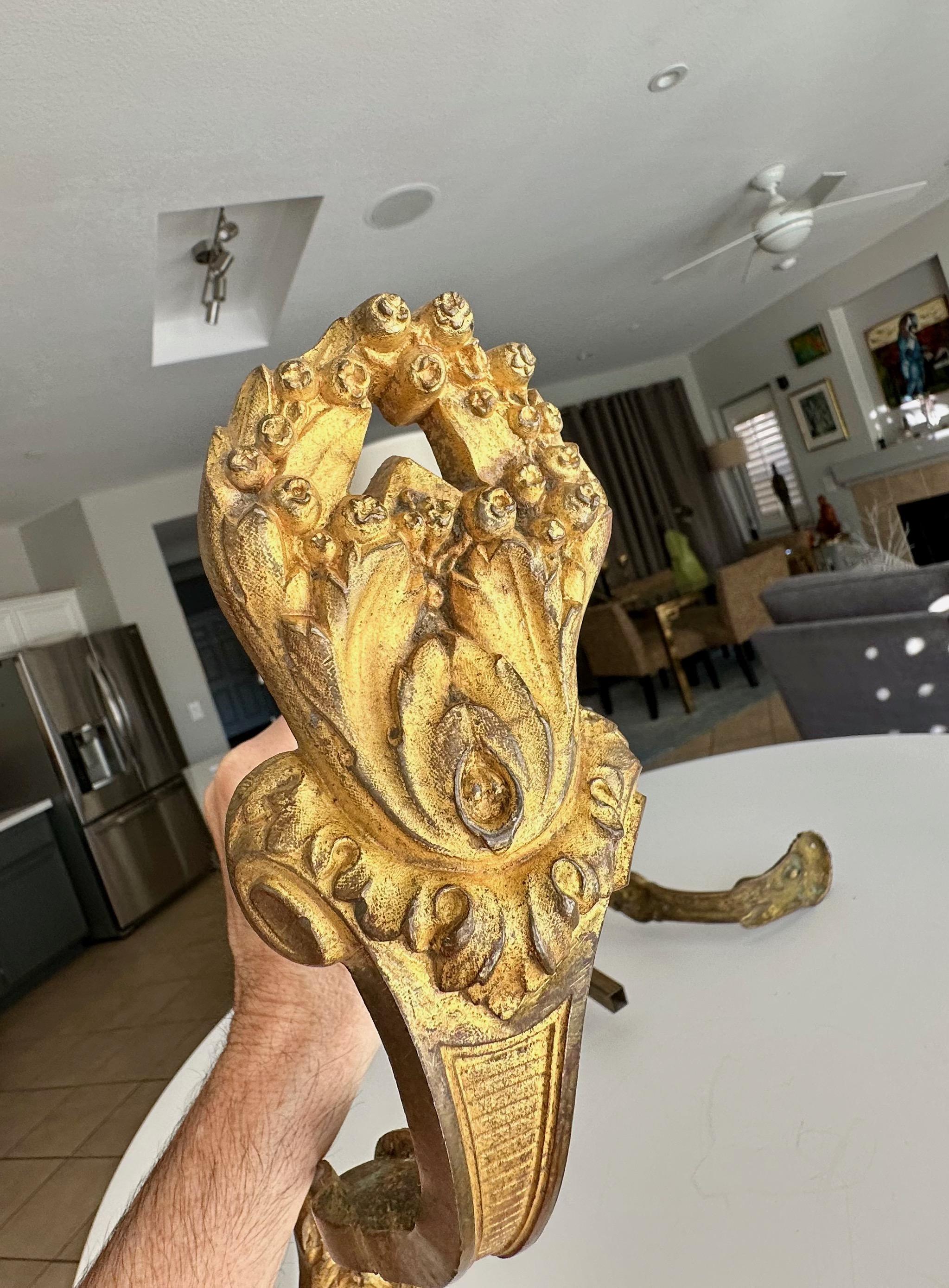 Large Pair Antique French Gilt Bronze Curtain Tie Back Brackets For Sale 9