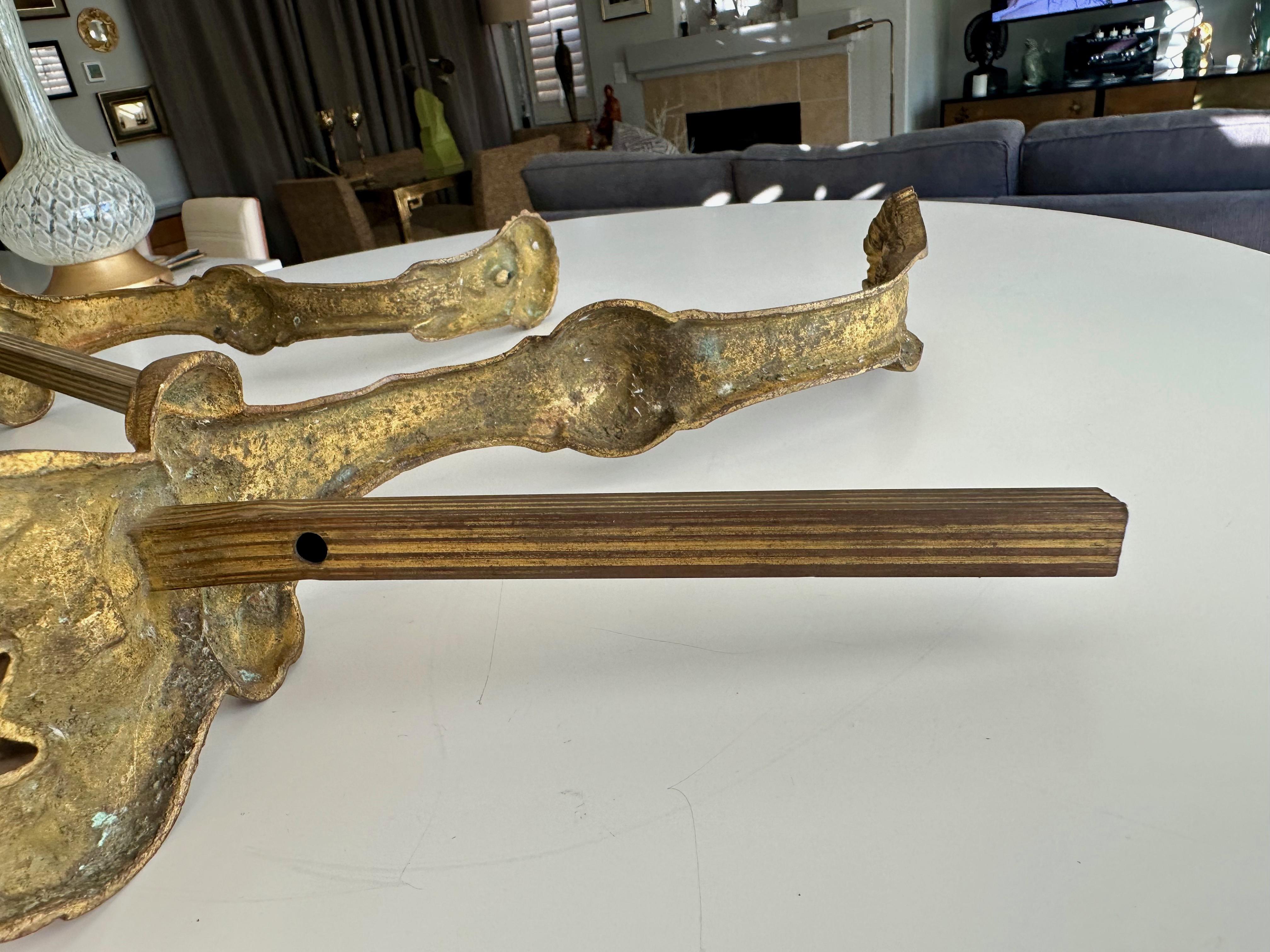 Large Pair Antique French Gilt Bronze Curtain Tie Back Brackets For Sale 10