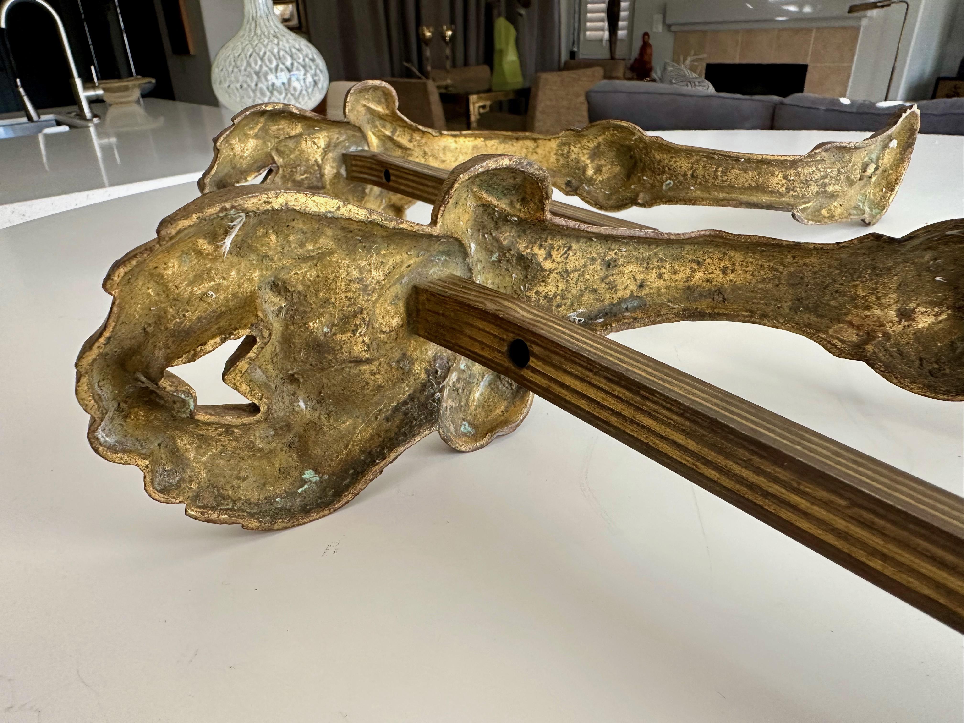 Large Pair Antique French Gilt Bronze Curtain Tie Back Brackets For Sale 11