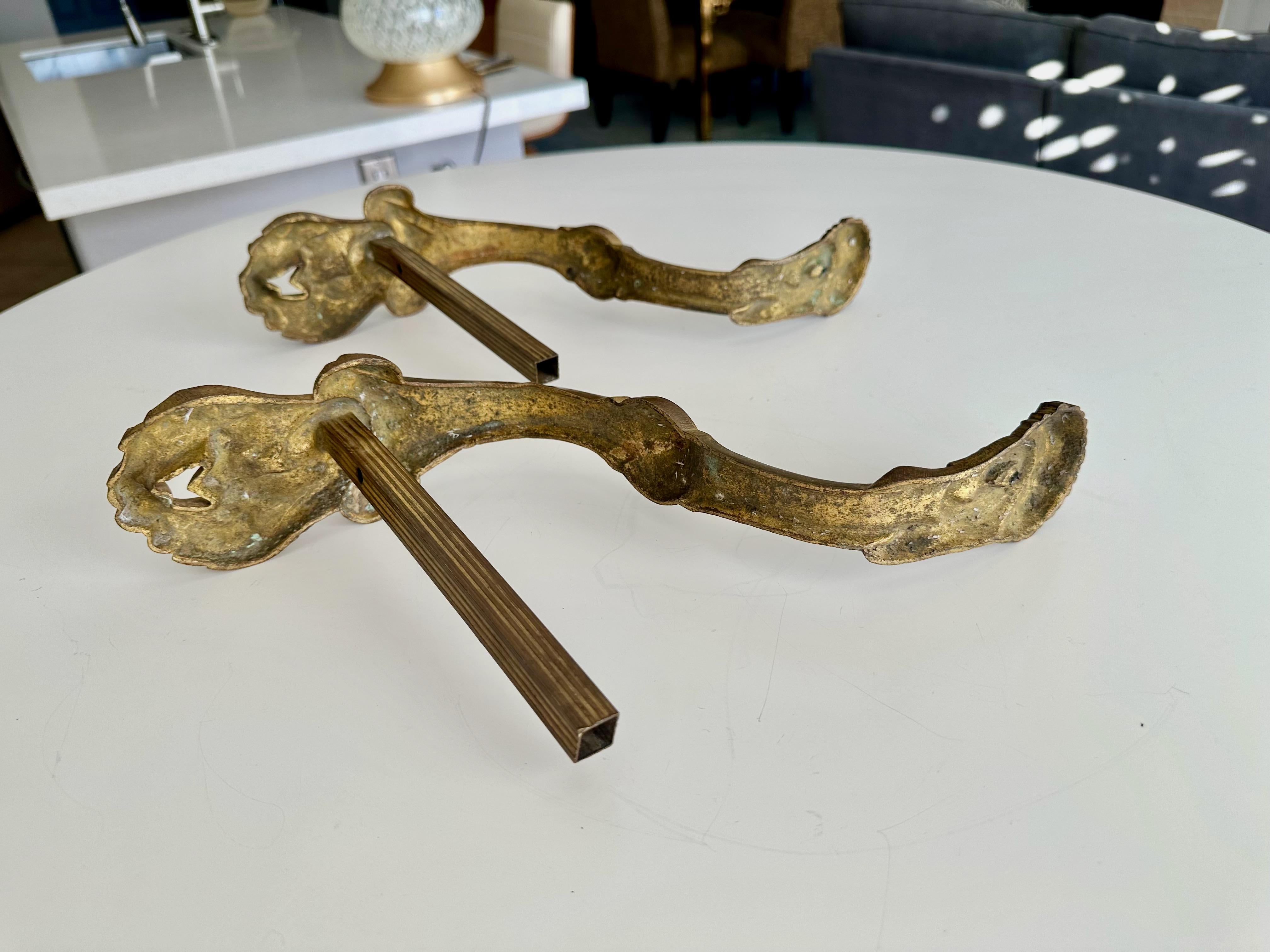 Large Pair Antique French Gilt Bronze Curtain Tie Back Brackets For Sale 12