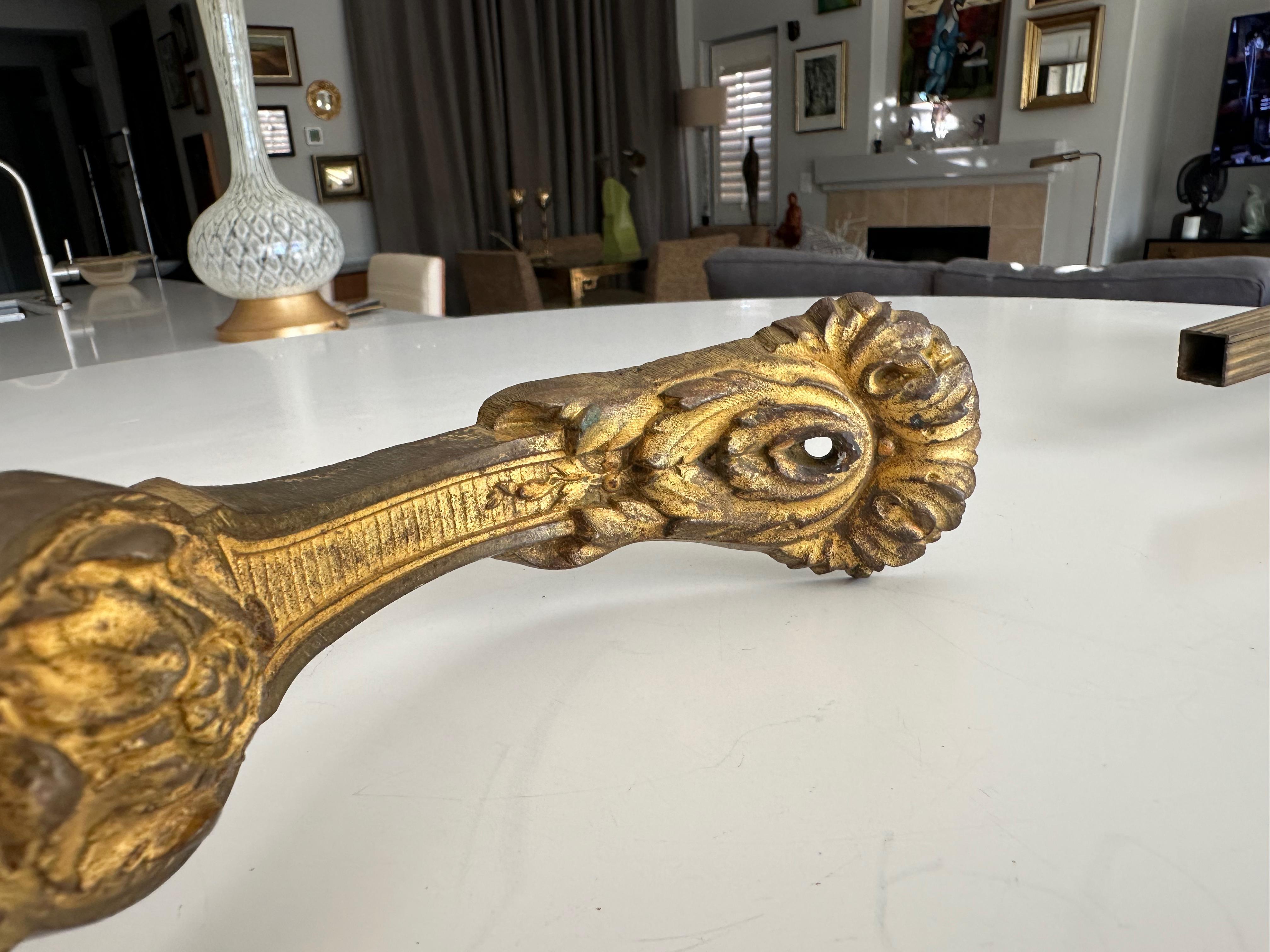 Large Pair Antique French Gilt Bronze Curtain Tie Back Brackets For Sale 13