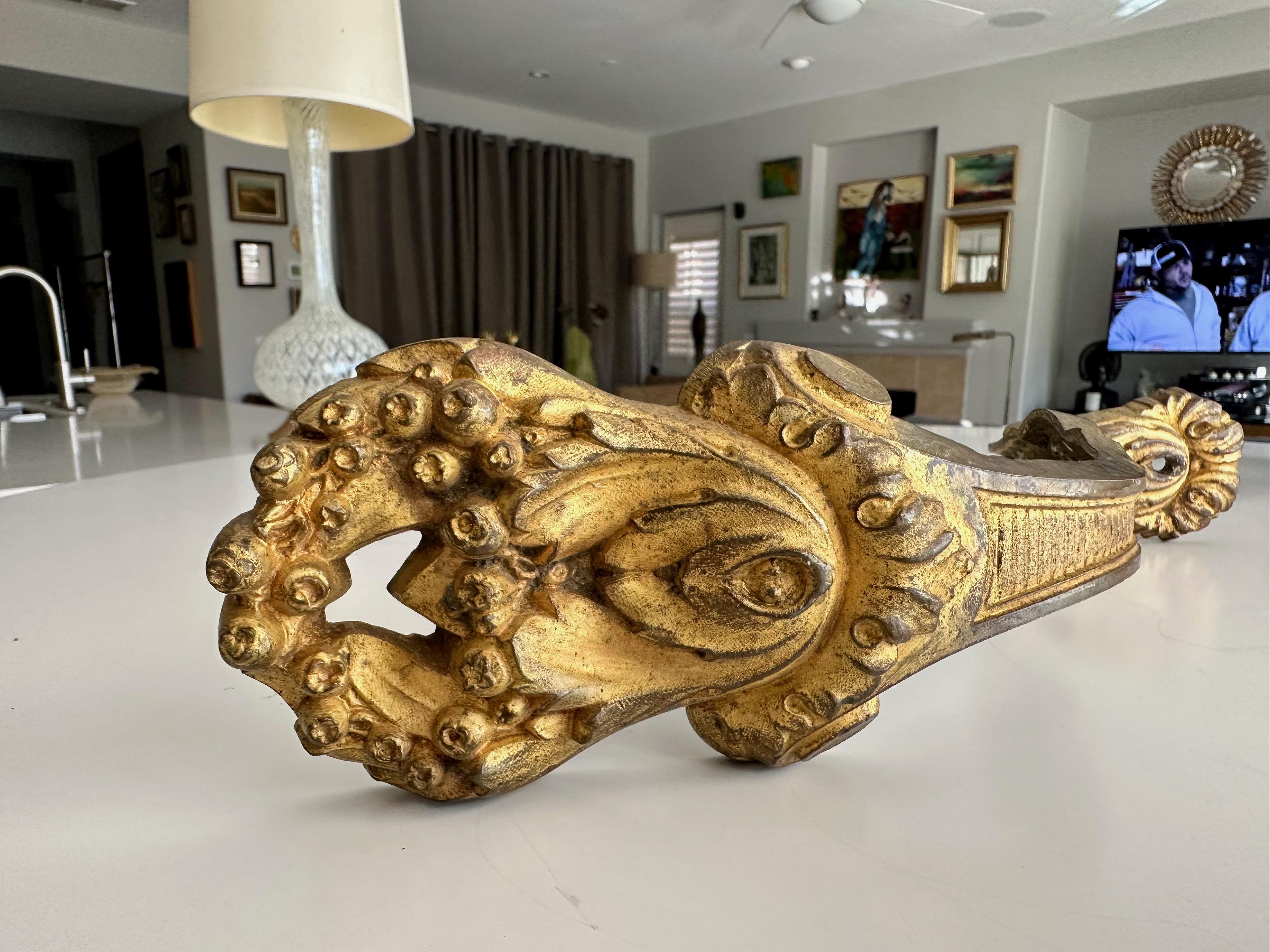 Large Pair Antique French Gilt Bronze Curtain Tie Back Brackets For Sale 14