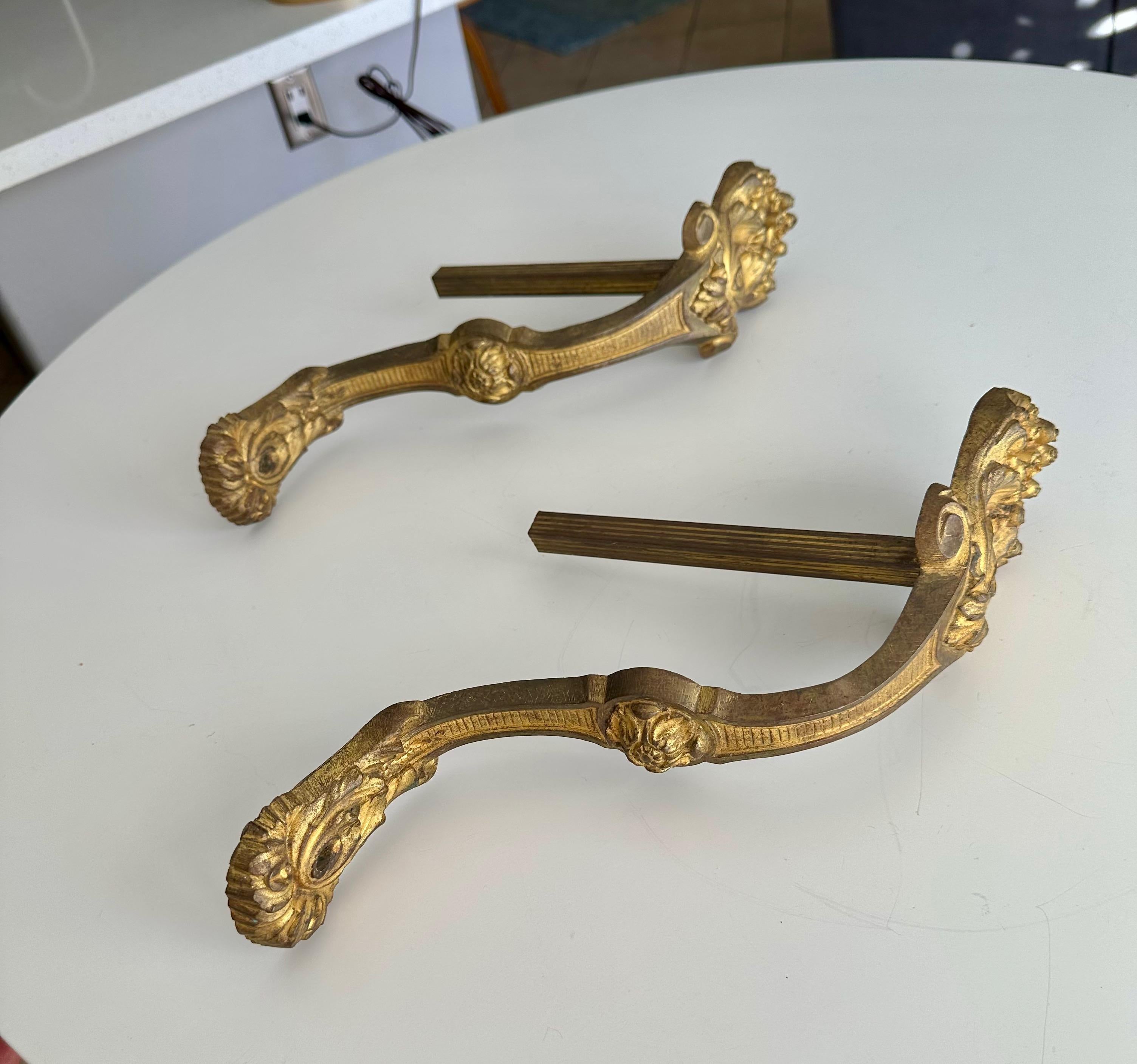 Large Pair Antique French Gilt Bronze Curtain Tie Back Brackets For Sale 15