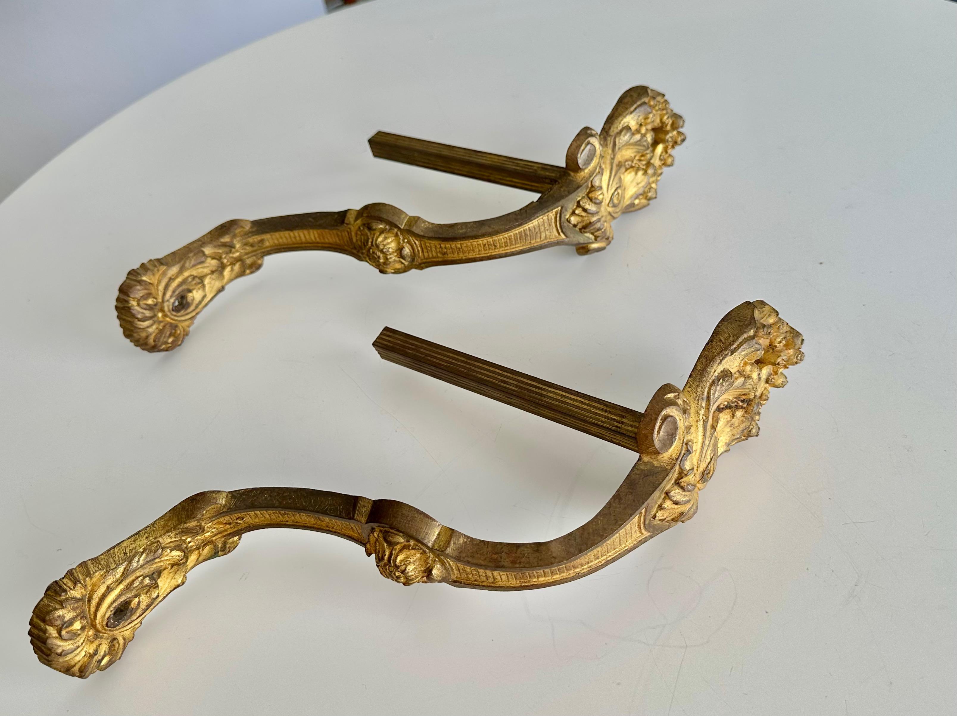 Brass Large Pair Antique French Gilt Bronze Curtain Tie Back Brackets For Sale