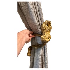 Large Pair Antique French Gilt Bronze Curtain Tie Back Brackets