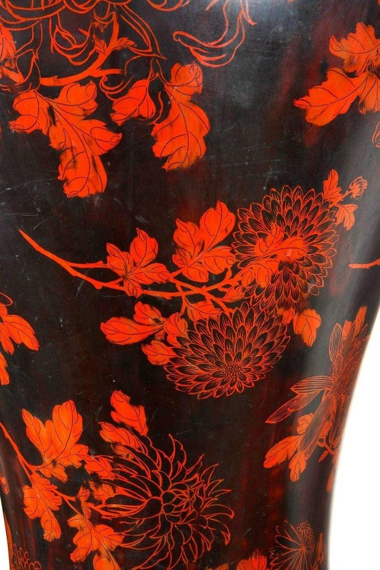 Large Pair Antique Japanese Lacquer Vases, 19th Century For Sale at 1stDibs