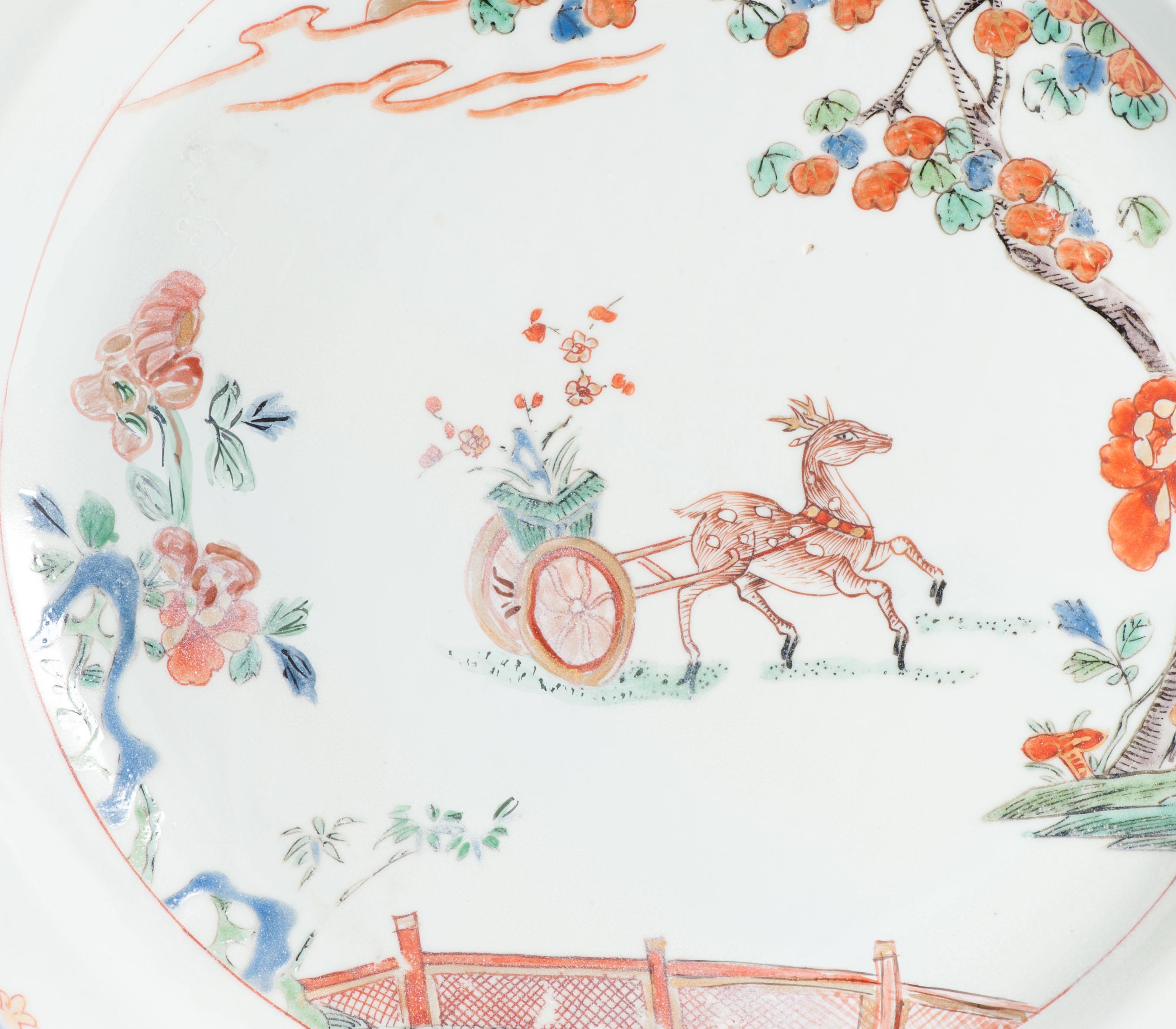 Large Pair Antique Kangxi/Yongzheng Chinese Porcelain Chargers Deer Verte For Sale 10
