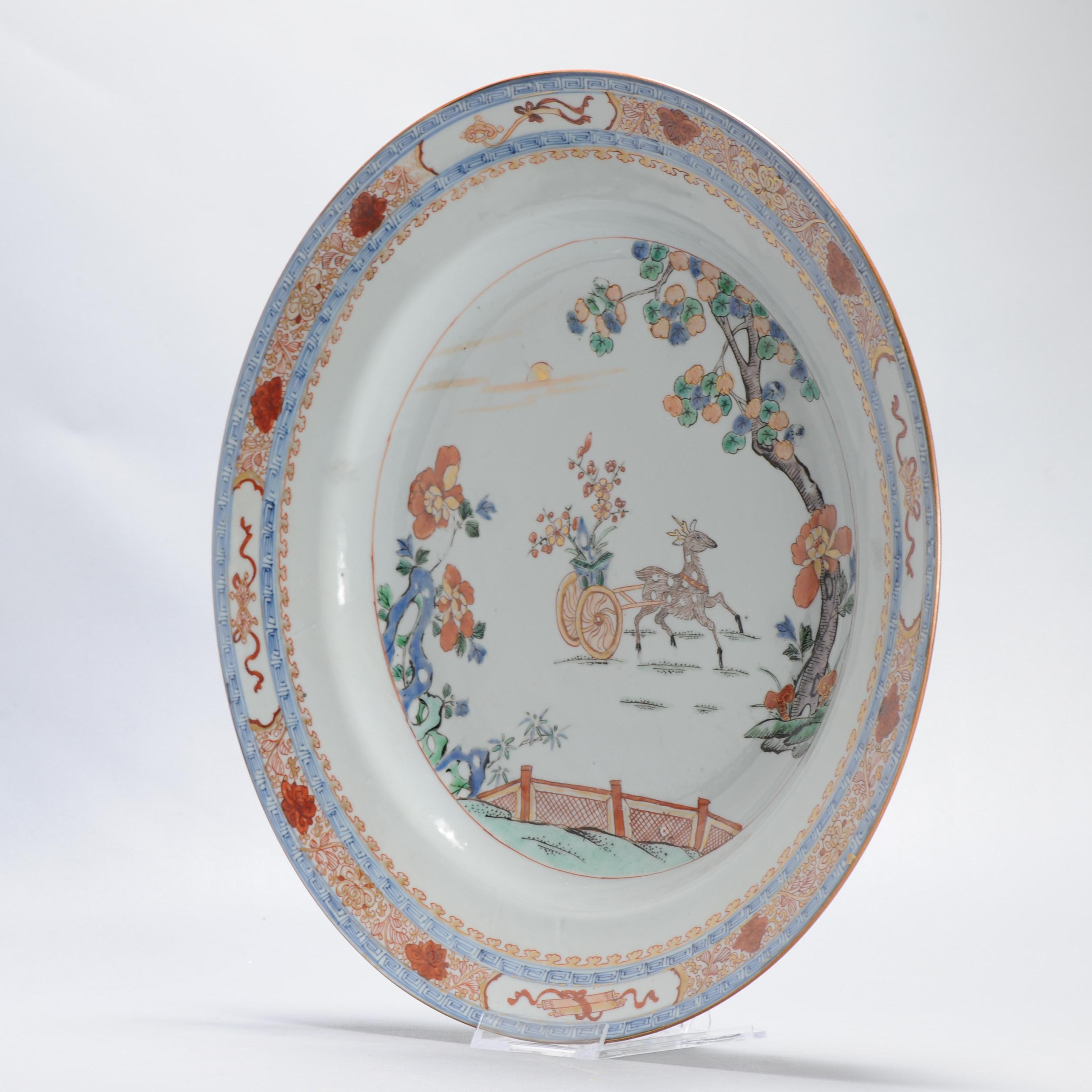 Large Pair Antique Kangxi/Yongzheng Chinese Porcelain Chargers Deer Verte For Sale 12