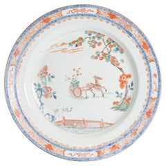 Large Pair Antique Kangxi/Yongzheng Chinese Porcelain Chargers Deer Verte