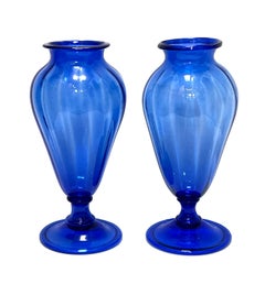 Large Pair Antique Murano Cobalt Blue Amphora Vases