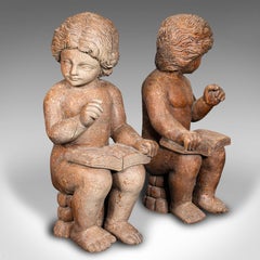 Large Pair, Antique Putti Bookends, Italian Cherub Figures, Book Rest, Victorian