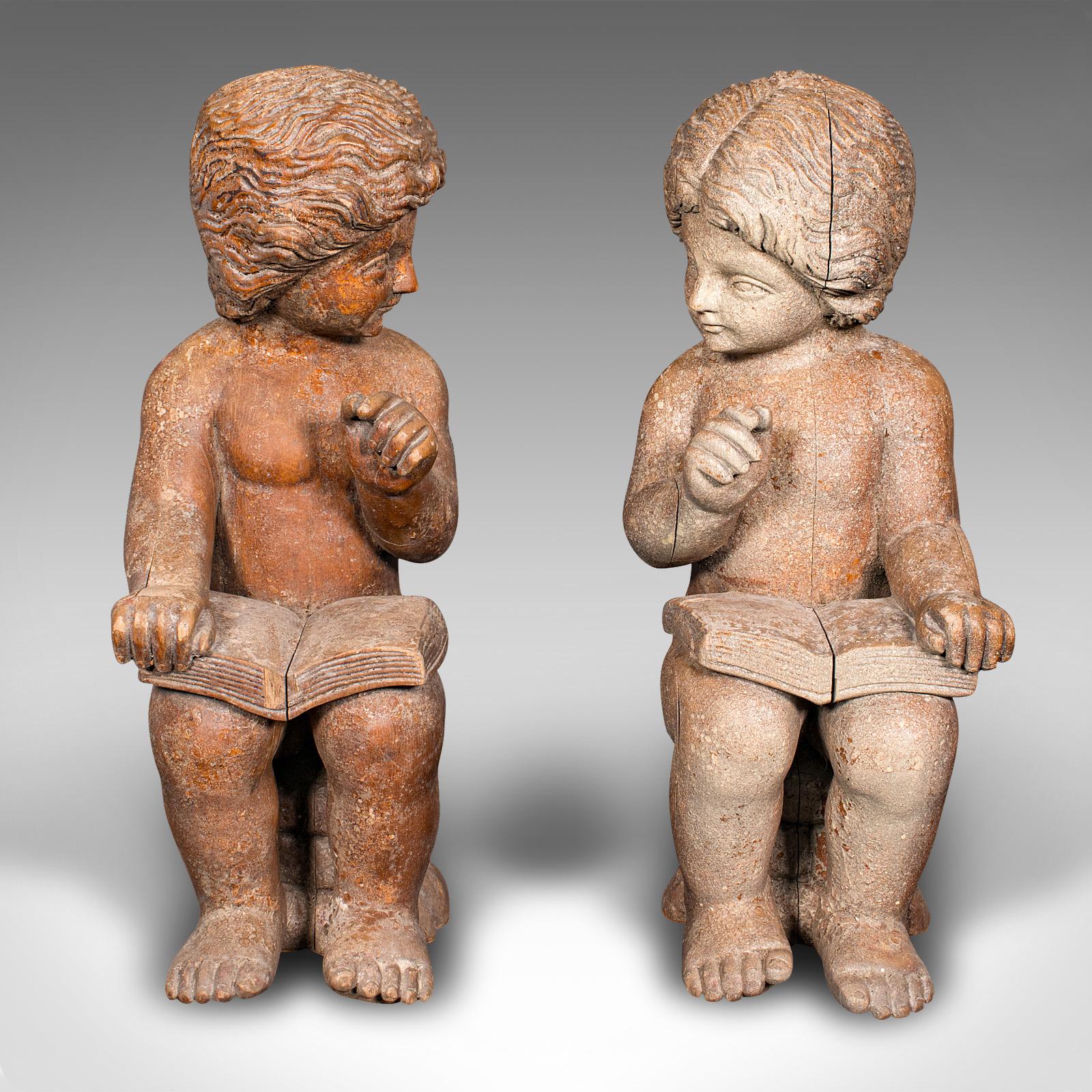 Late Victorian Large Pair, Antique Putti Bookends, Italian Cherub Figures, Book Rest, Victorian For Sale