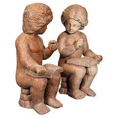 Large Pair, Antique Putti Bookends, Italian Cherub Figures, Book Rest, Victorian
