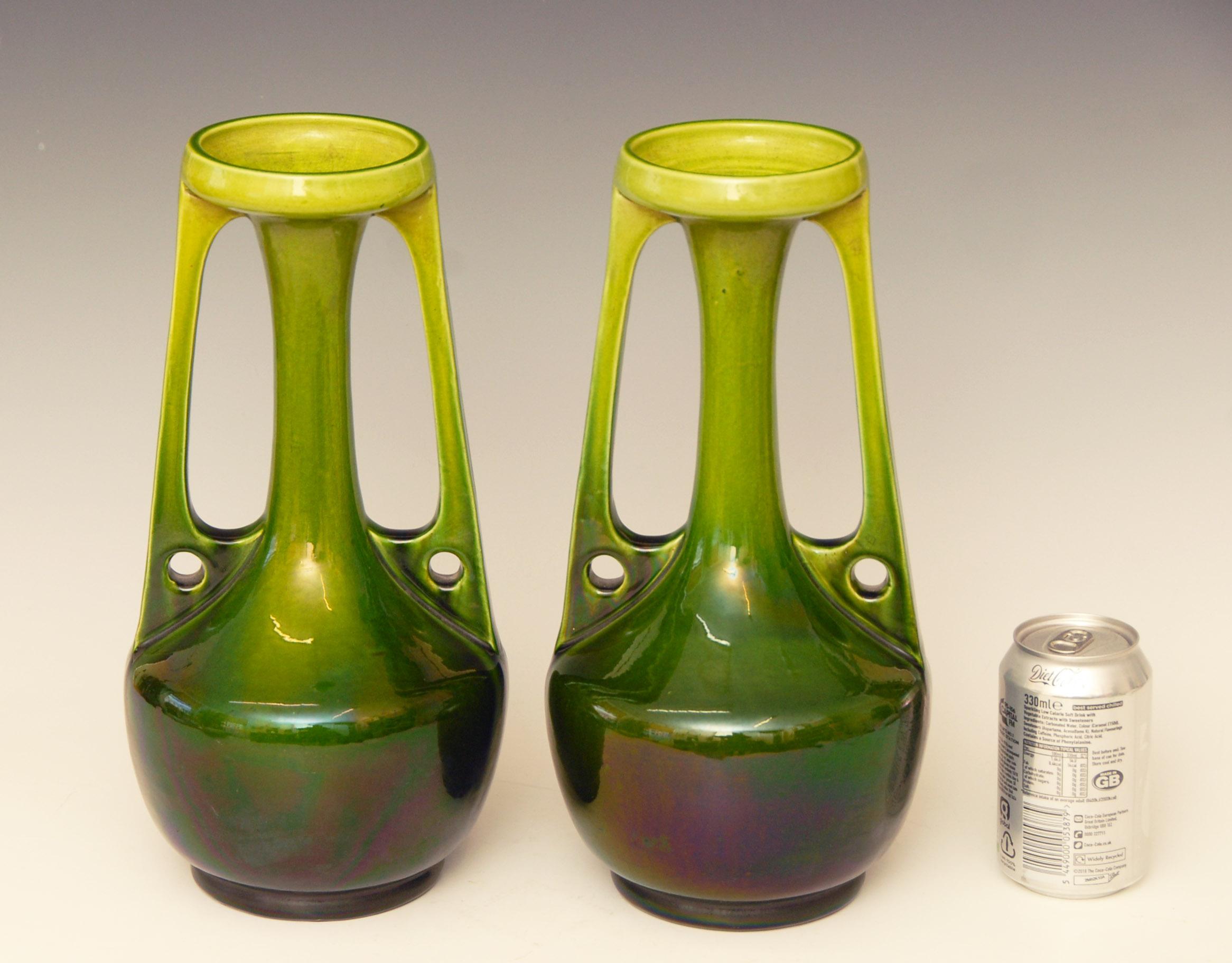 English Large Pair of Art Nouveau Vases by Bretby of England, circa 1910 For Sale