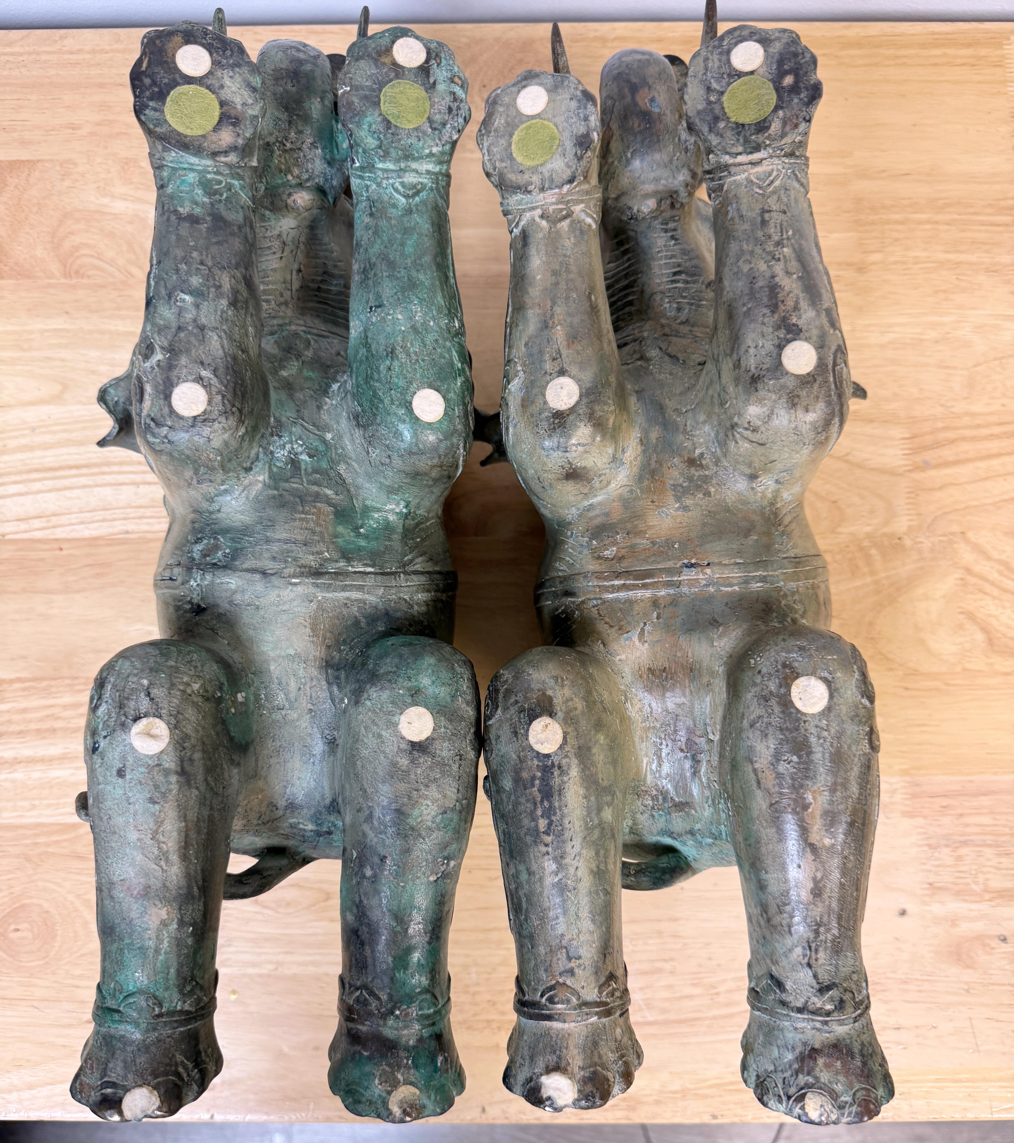 Large Pair Asian Bronze Recumbent Processional Elephant Motif Candlesticks For Sale 3