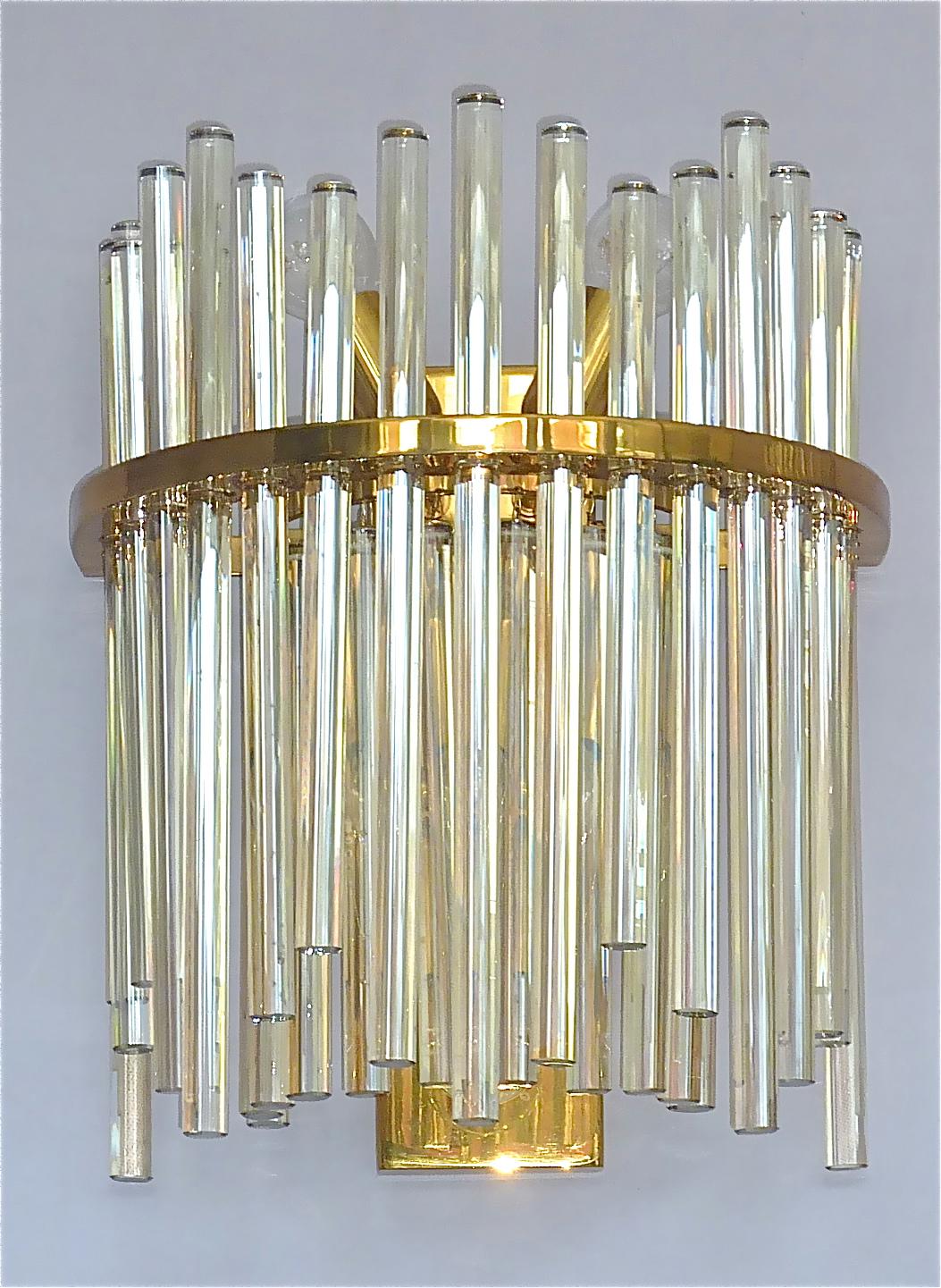 Mid-Century Modern Large Pair Bakalowits Miracle Sputnik Style Sconces Gilt Murano Glass Venini Era For Sale