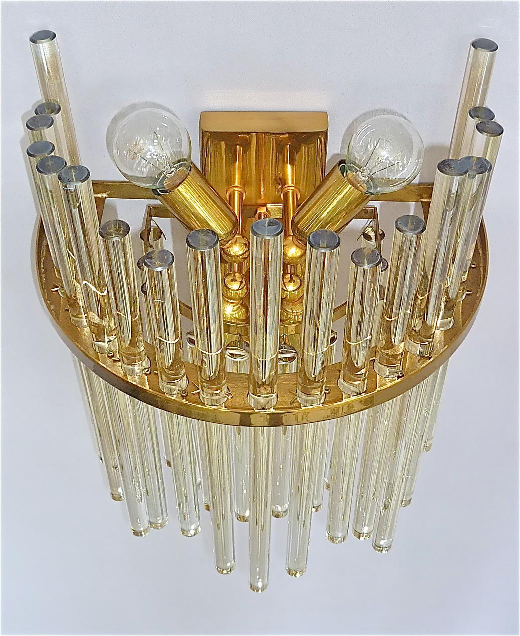 Late 20th Century Large Pair Bakalowits Miracle Sputnik Style Sconces Gilt Murano Glass Venini Era For Sale