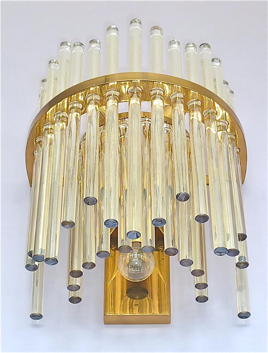 Brass Large Pair Bakalowits Miracle Sputnik Style Sconces Gilt Murano Glass Venini Era For Sale