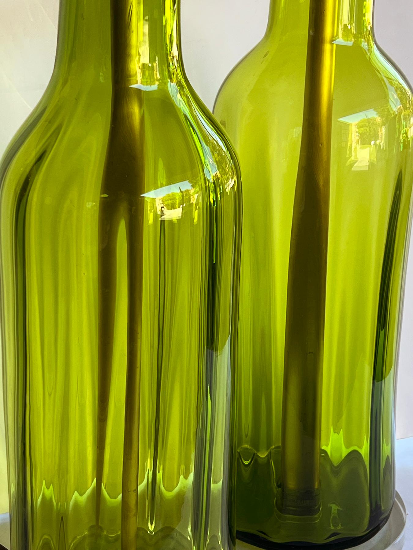 Grande coppia di vasi a coste Blenko del metà secolo Greene & Greene ora come lampade In condizioni buone in vendita a San Francisco, CA