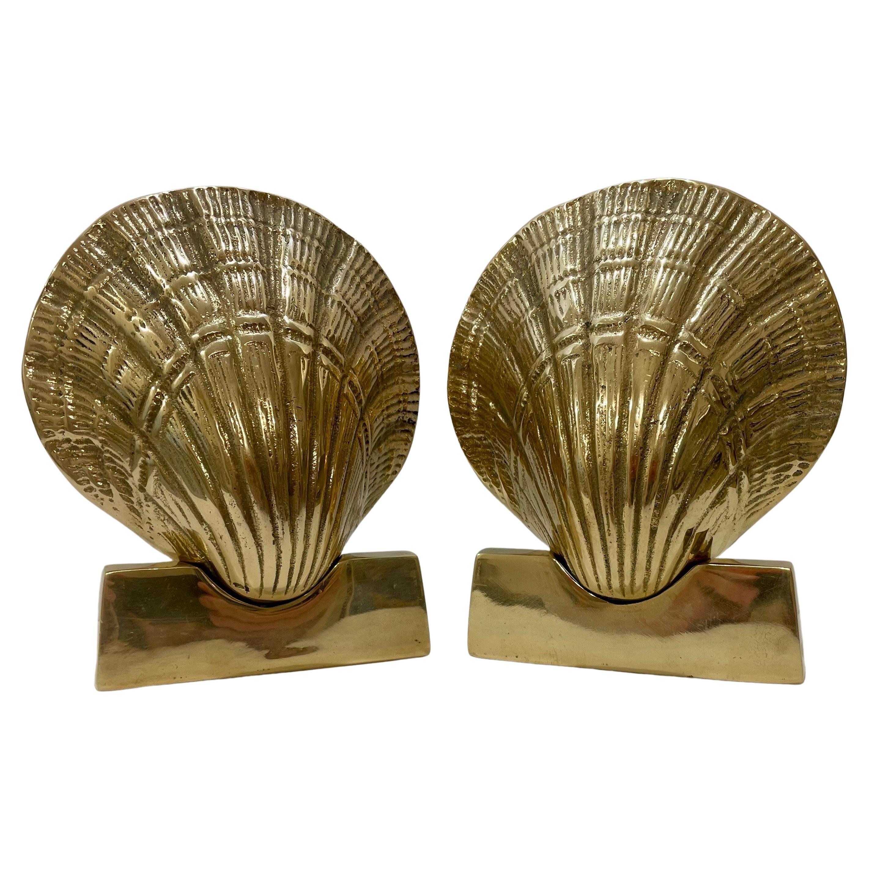 Large Pair Brass Clam Shell Seashell Bookends