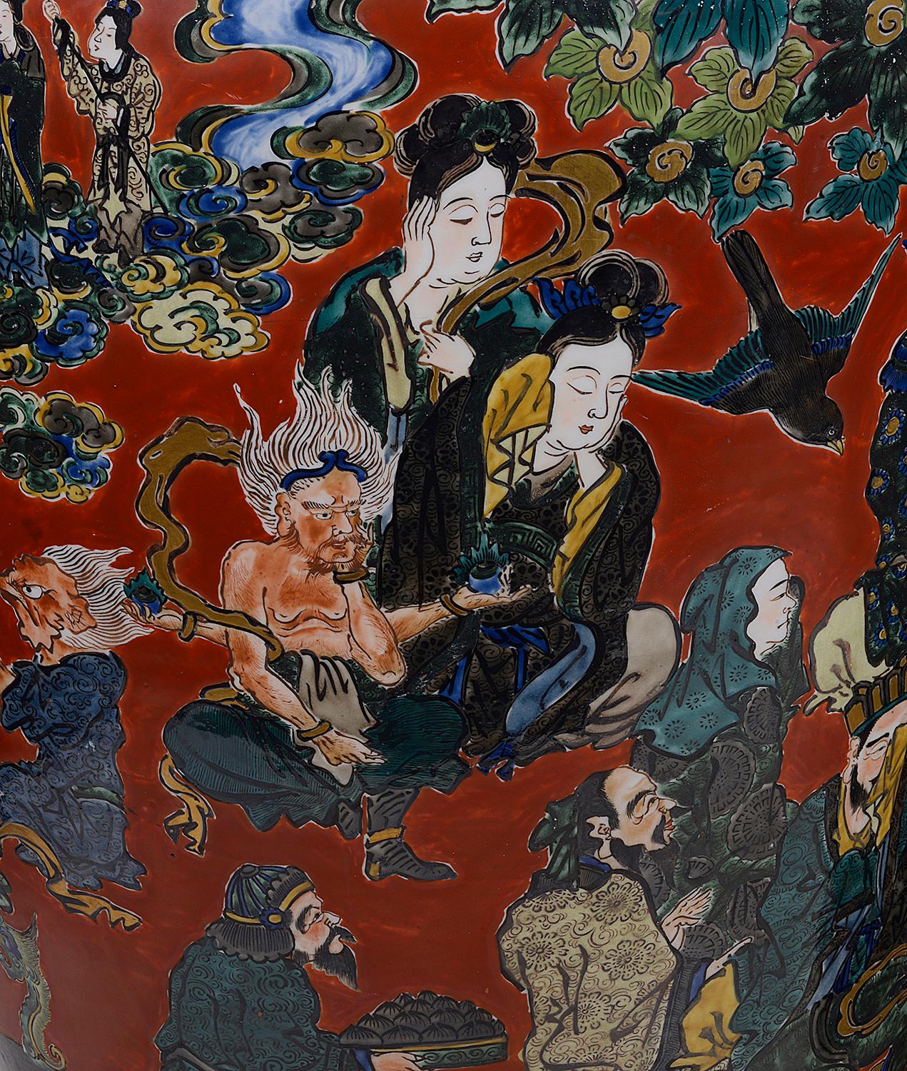 Pareja grande de jarrones japoneses de porcelana Kutani de hacia el siglo XIX Japonismo en venta