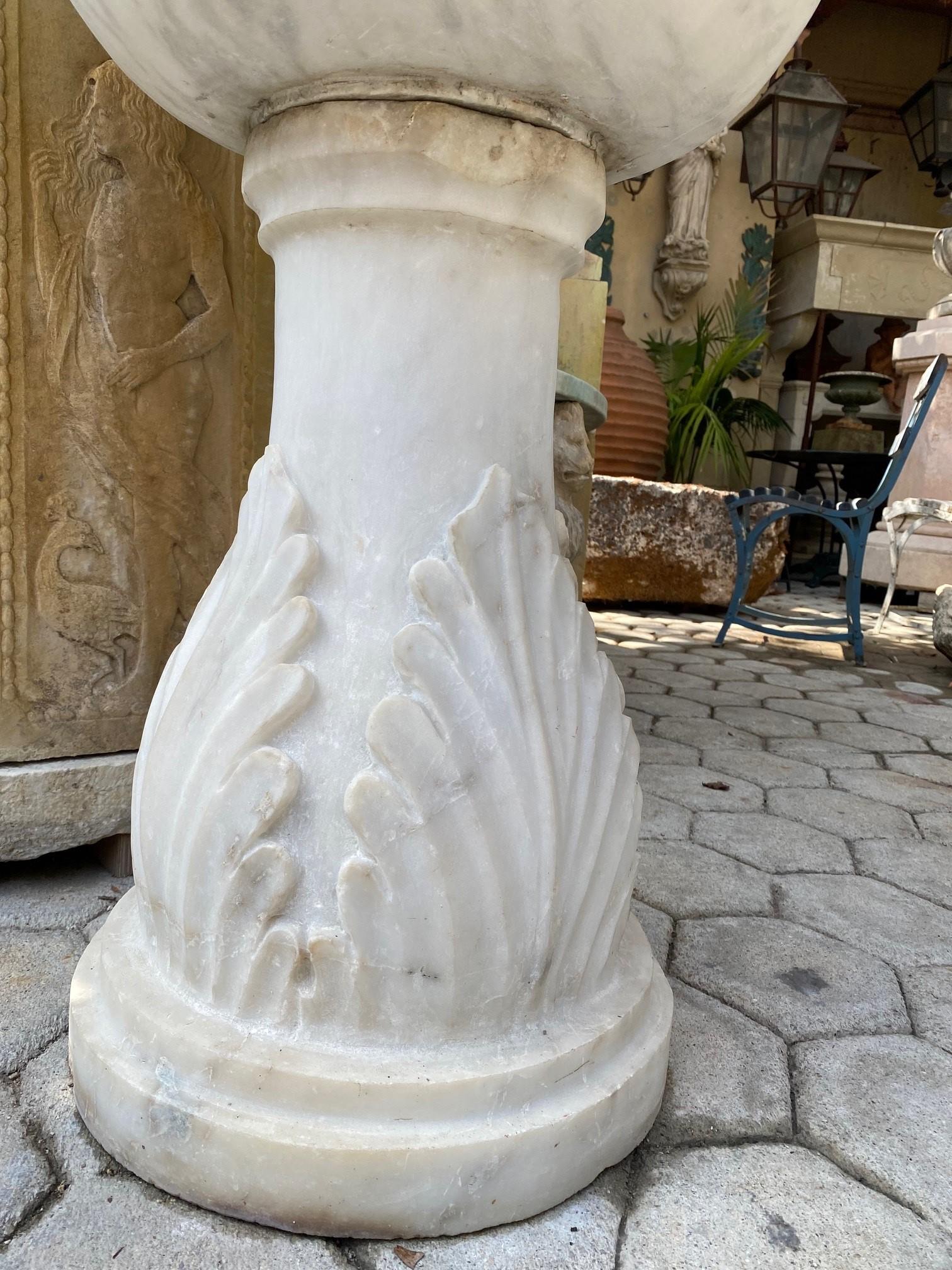 Large Pair Carved White Marble Stone Jardinière Urn Planter Antiques Los Angeles For Sale 4