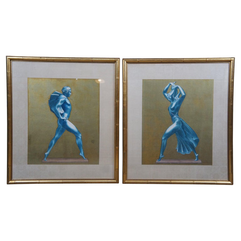 Large Pair Chinese Art Deco Watercolour Paintings Forever Young by Chi Chang Hou For Sale at 1stDibs