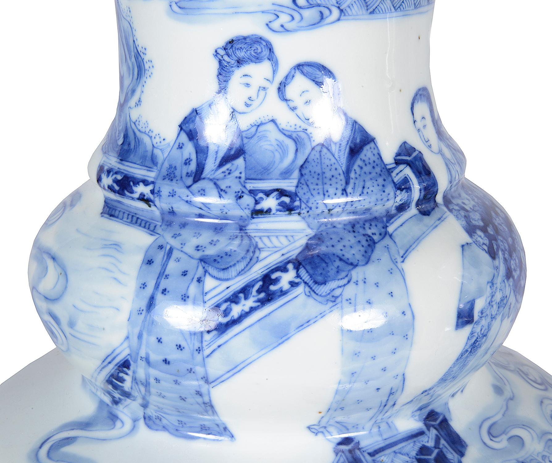 Hand-Painted Large Pair Chinese Blue and White Vases, 20th Century