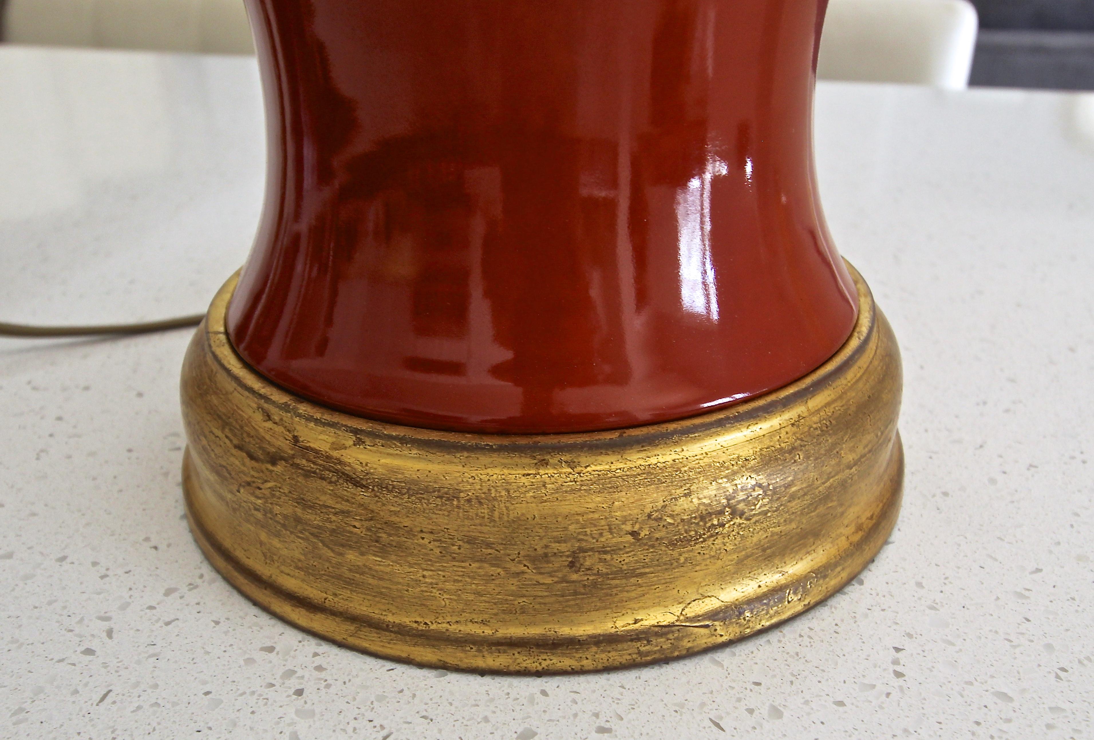 Large Pair of Chinese Burnt Orange Porcelain Table Lamps 9