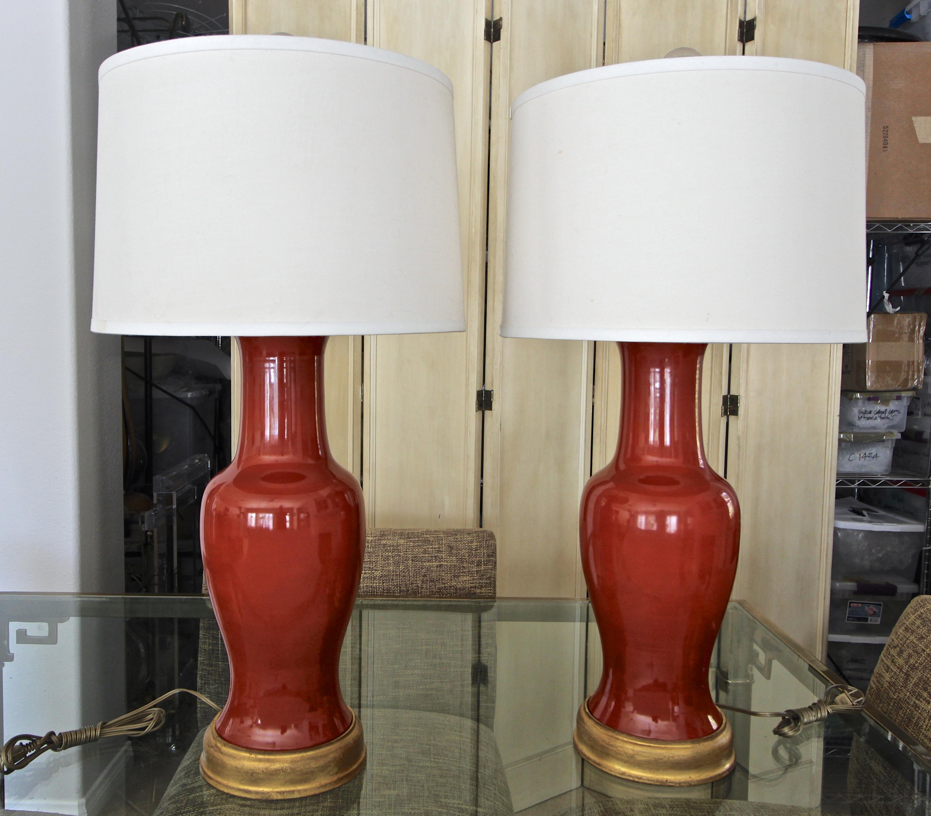 Large Pair of Chinese Burnt Orange Porcelain Table Lamps 10