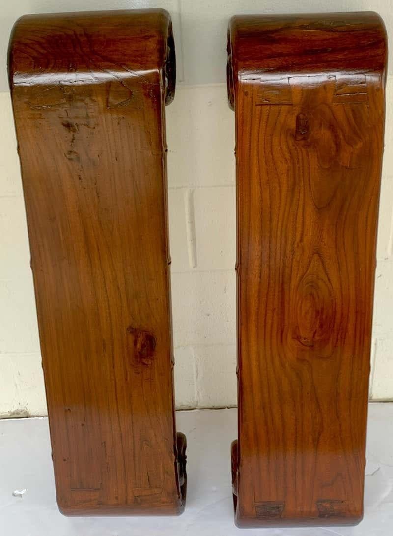 Chinese Export Large Pair Chinese Carved Hardwood Bamboo Motif Scrolled Stands For Sale