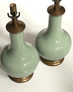 Large Pair Chinese Celadon Glazed Bottle-form Porcelain Lamps