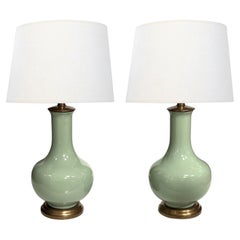 Large Pair Chinese Celadon Glazed Bottle-form Porcelain Lamps
