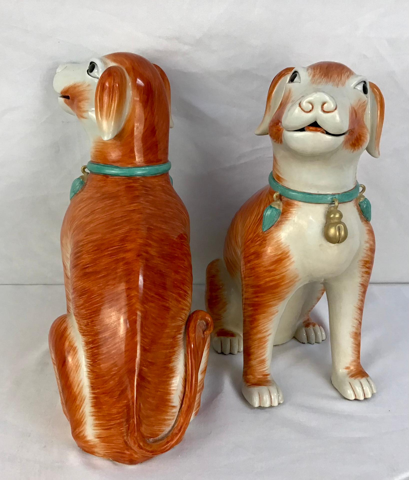 Large Pair Chinese Export Style Sated Dogs In Good Condition For Sale In Bradenton, FL