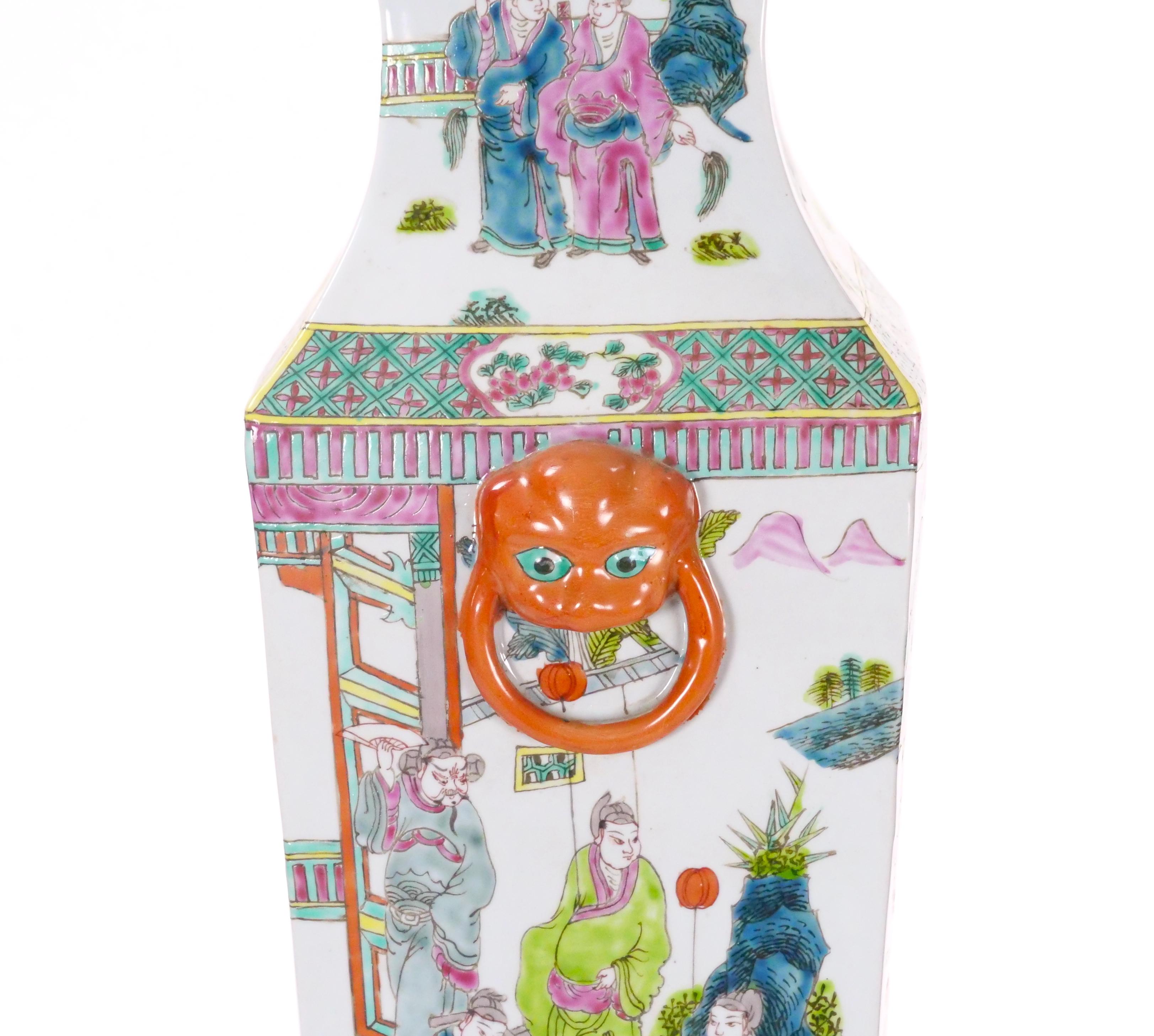 Large Pair Chinese Porcelain Famille Rose Decorative Vases, c. 1900's For Sale 5