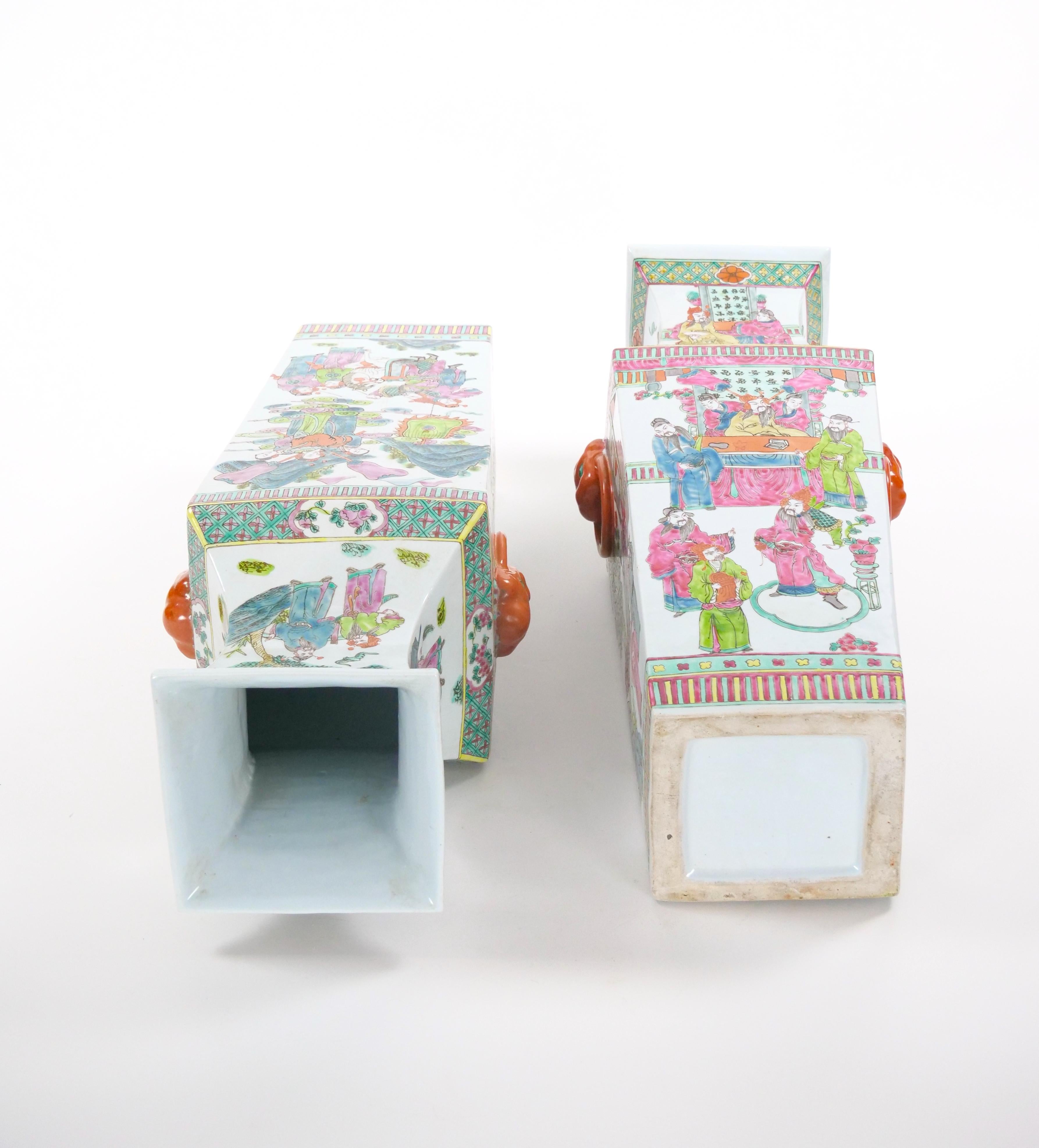 Large Pair Chinese Porcelain Famille Rose Decorative Vases, c. 1900's For Sale 7