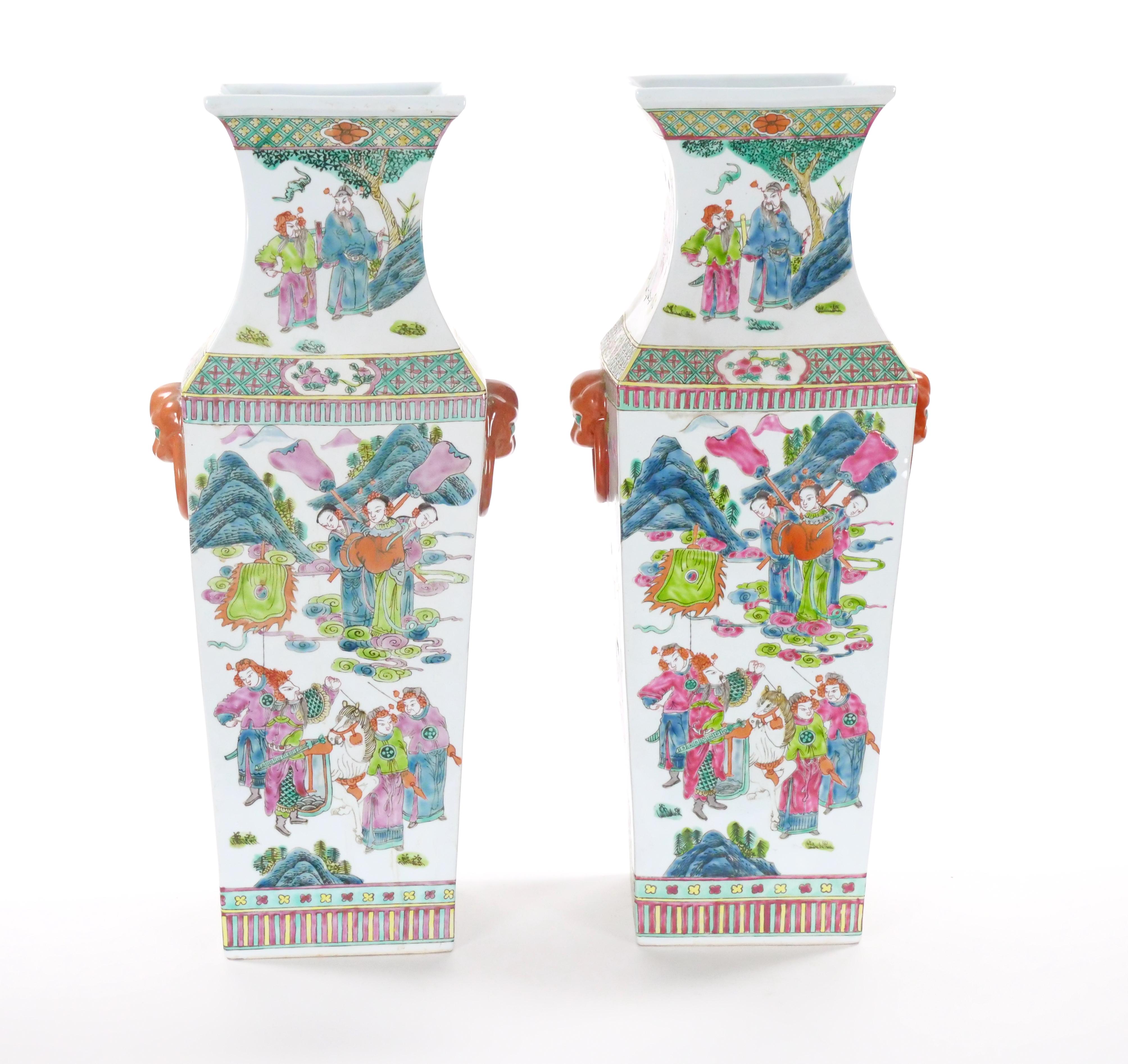 Large Pair Chinese Porcelain Famille Rose Decorative Vases, c. 1900's For Sale 8