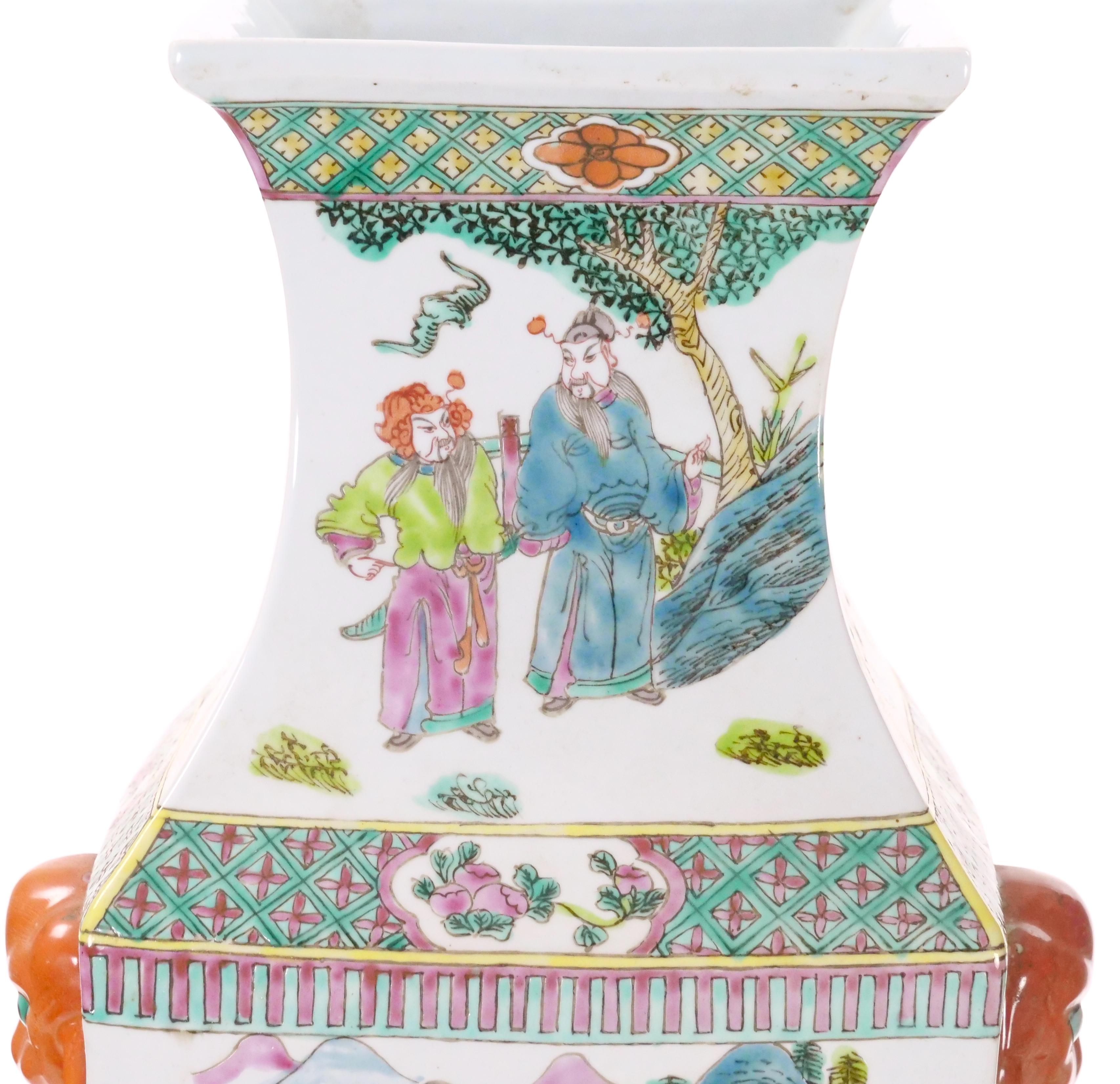 Large Pair Chinese Porcelain Famille Rose Decorative Vases, c. 1900's For Sale 1