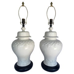 Large Pair Chinoiserie Italian Ceramic Blanc De Chine Ginger Jar Lamps