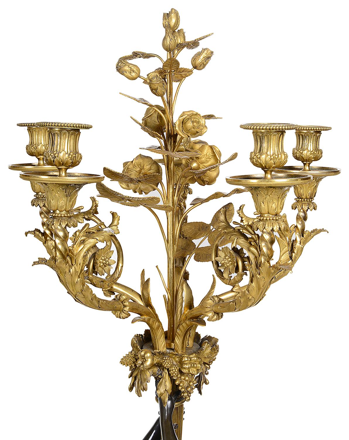 Large Pair Classical Bronze and Ormolu Candelabra, circa 1880 For Sale 3