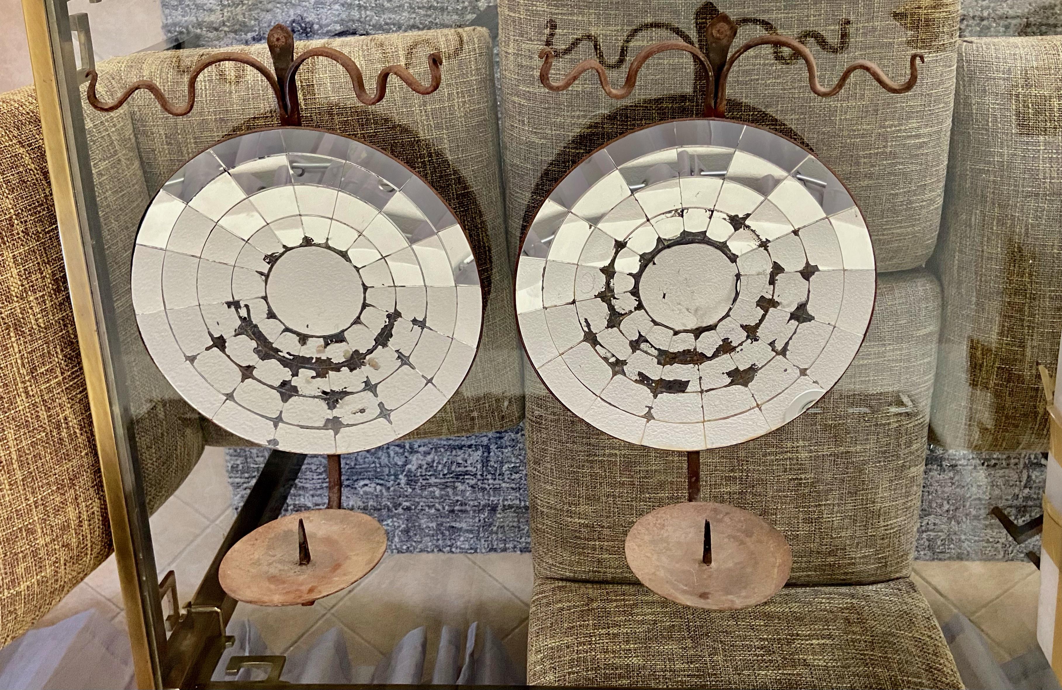 Large Pair Concave Mirrored Reflector Candle Wall Sconces 4