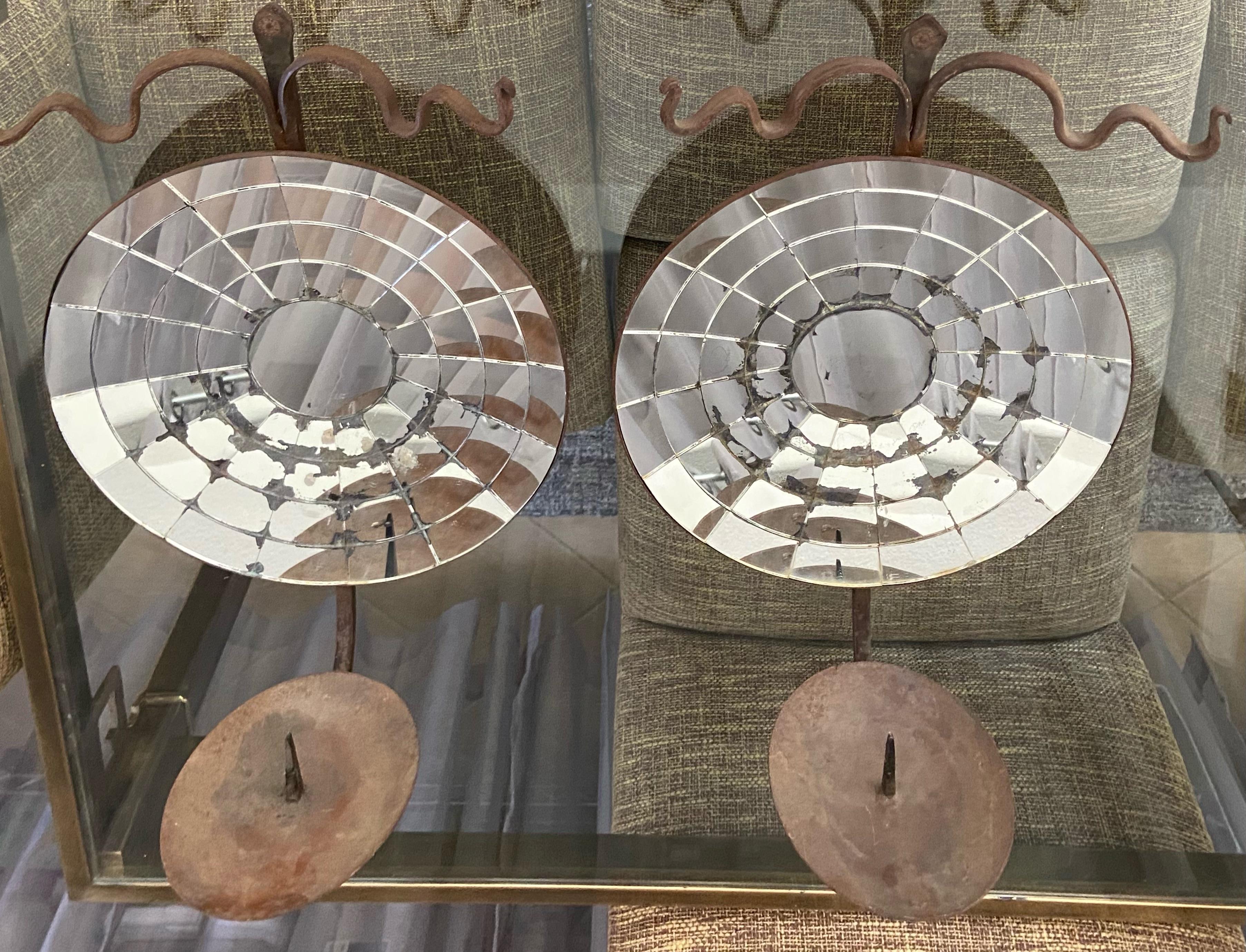 Large Pair Concave Mirrored Reflector Candle Wall Sconces 5