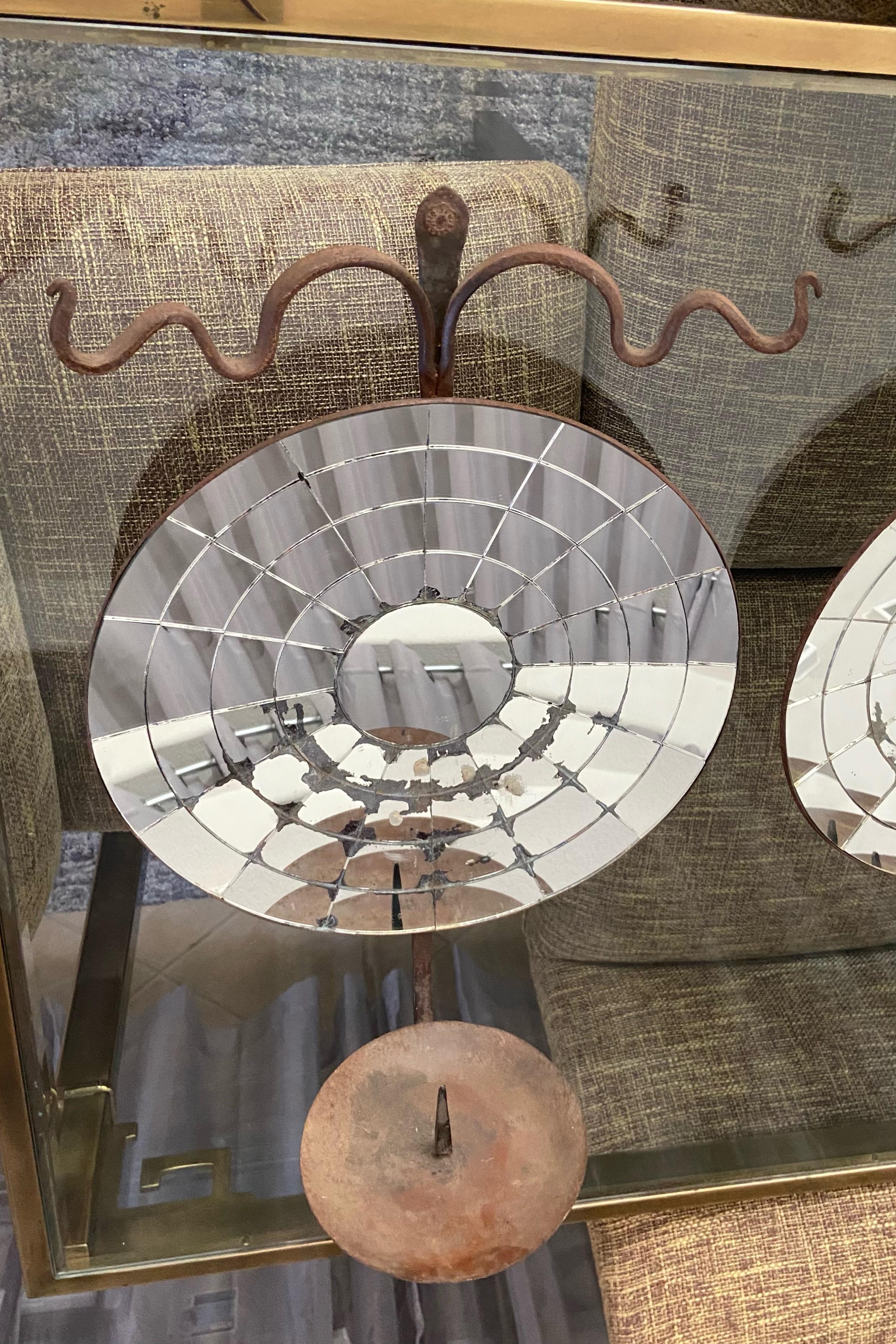 Large Pair Concave Mirrored Reflector Candle Wall Sconces 6