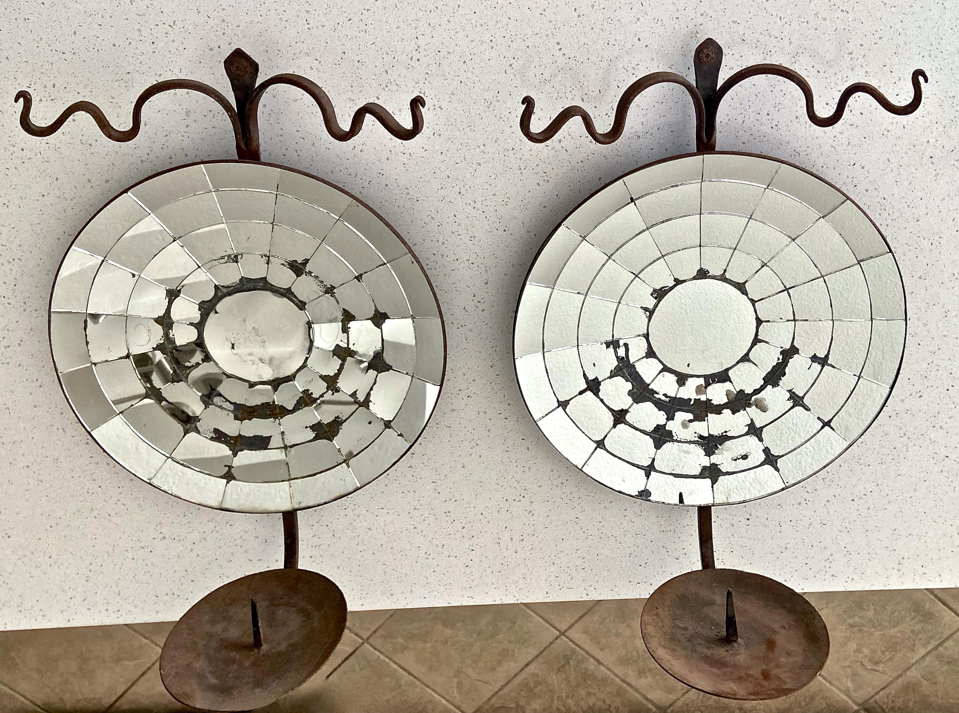 Large Pair Concave Mirrored Reflector Candle Wall Sconces 9