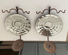 Large Pair Concave Mirrored Reflector Candle Wall Sconces