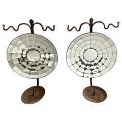 Large Pair Concave Mirrored Reflector Candle Wall Sconces