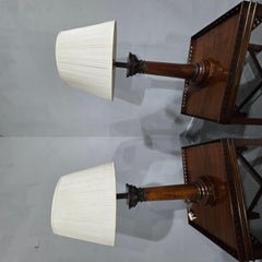 Large Pair Corinthian Oak Lamps
